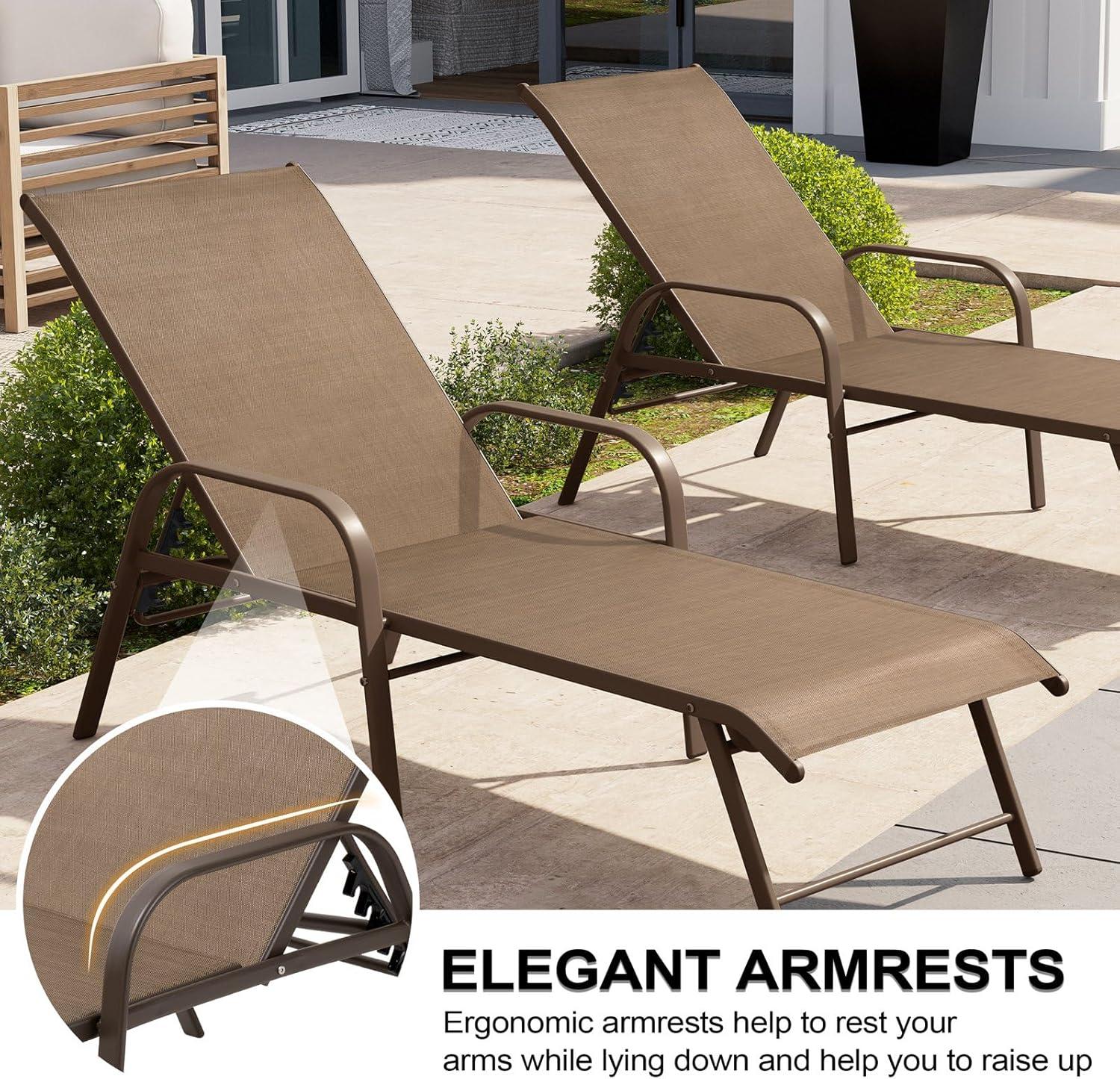 Crestlive Products Set of 2 Aluminum Patio Chaise Lounge Chairs Outdoor Recliners, Brown