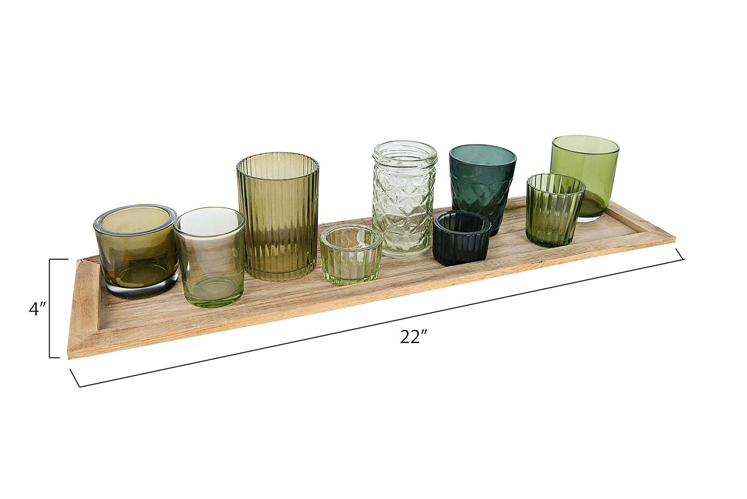 Storied Home Glass & Wood Candle Gift Set Green 22 in - Bohemian Charm, Mixed Holder Set