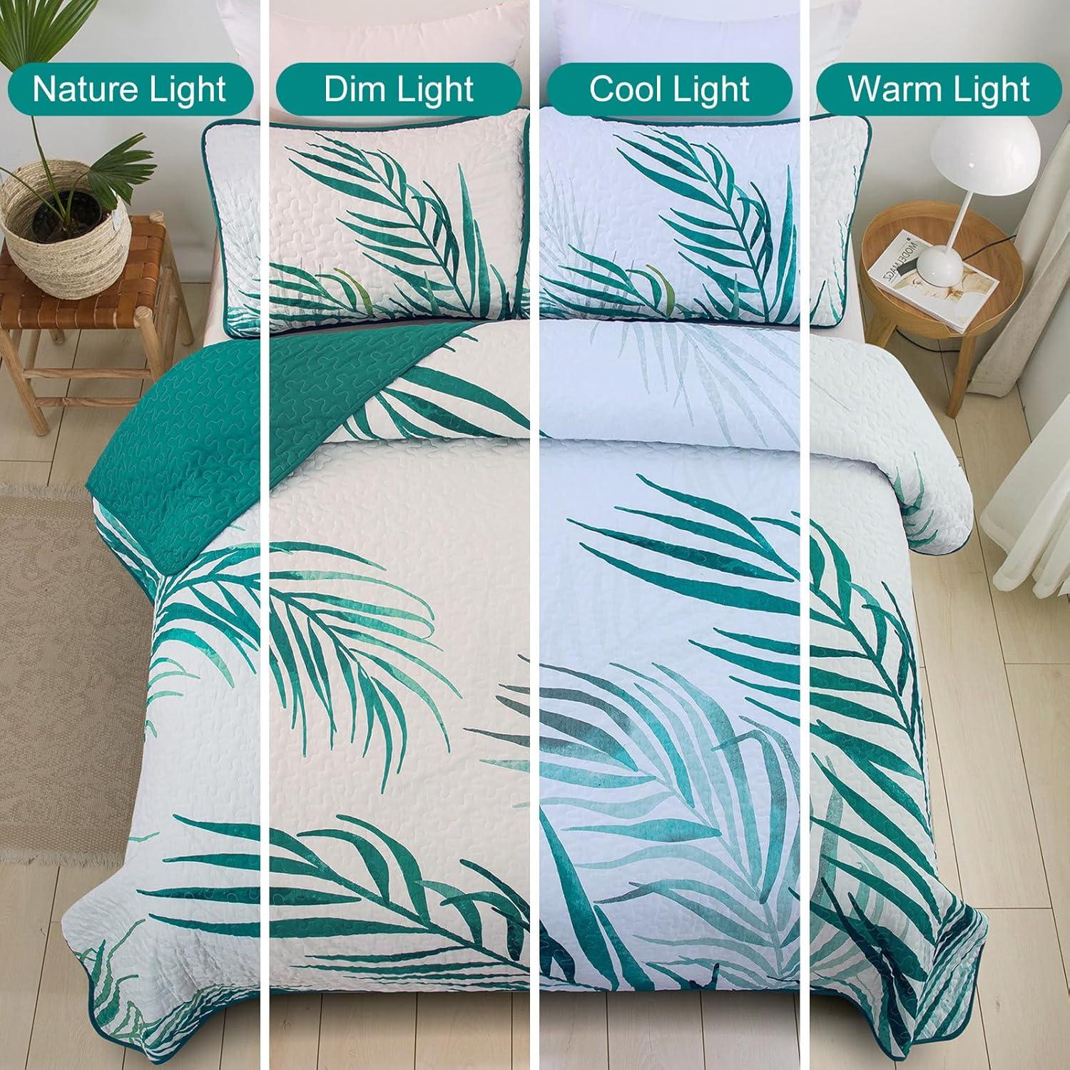 Ambesonne Ambesonne Palm Leaf Bedspread Set Forest Leaves Frame Hunter Green