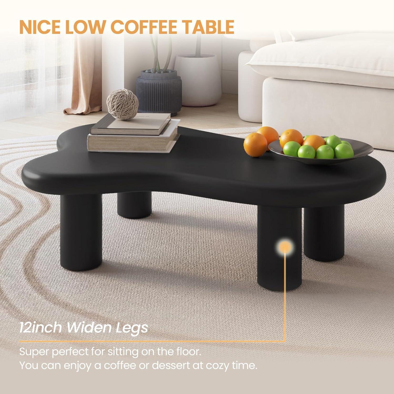 Cloud Coffee Table, White Coffee Table for Living Room, Cartoon Irregular Indoor Cloud Shaped Table for Living Room, Cloud Center Table with 4 Legs, Black