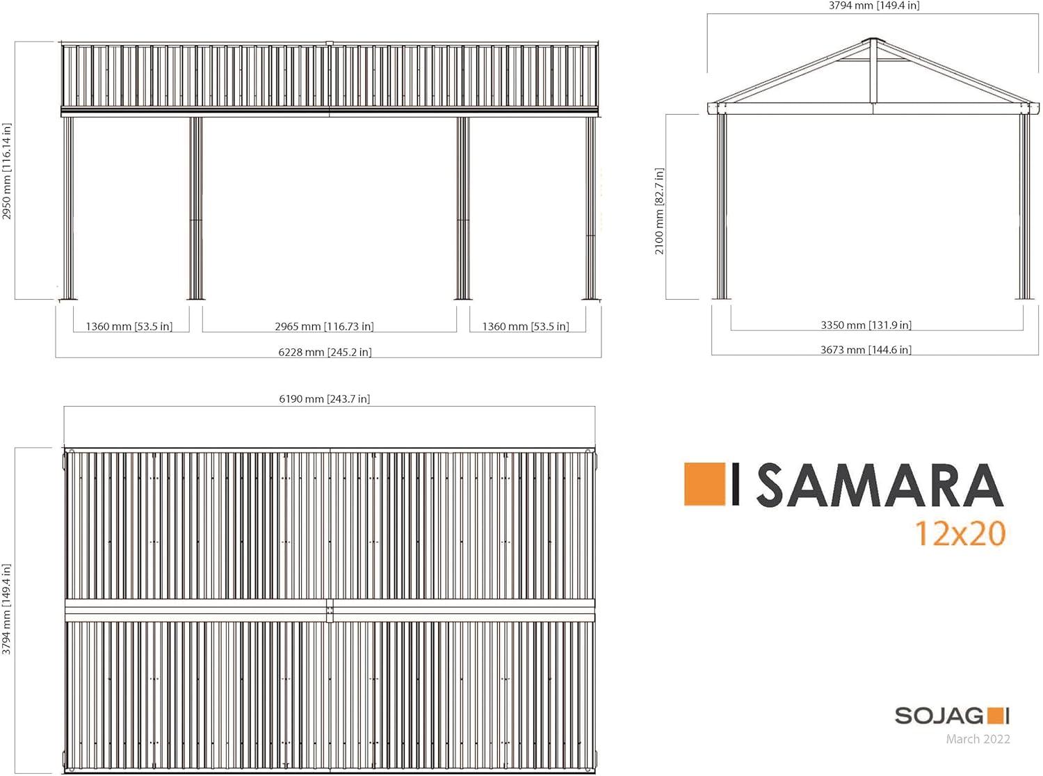 Samara 12' x 20' Dark Gray Aluminum and Steel Carport Kit