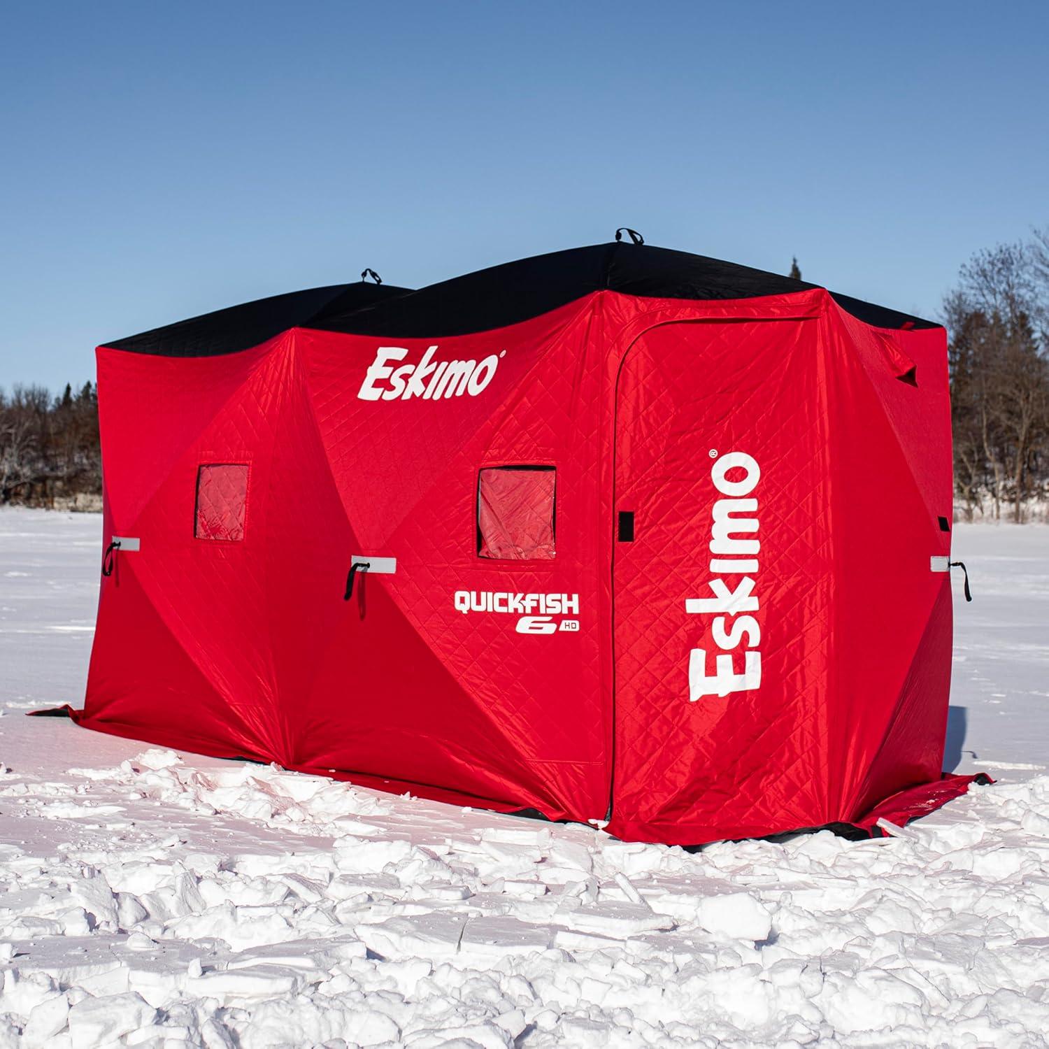 Eskimo QuickFish™ 6HD, Pop-Up Portable Shelter, No-Trip Door, Red/Black, Six Person, 46076