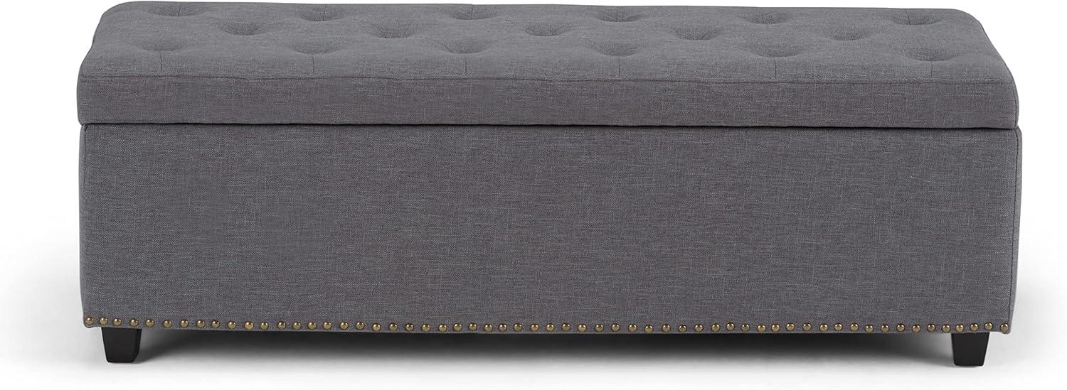 Simpli Home Hamilton 48" Transitional Rectangle Ottoman in Gray Linen Look Fabric