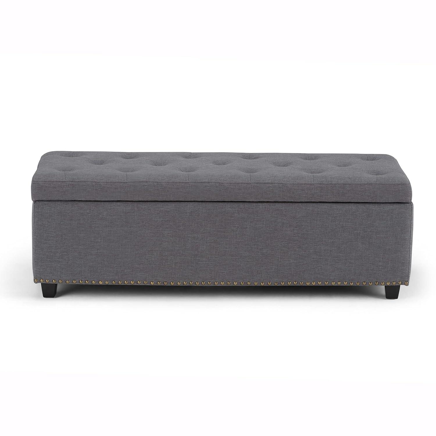 Simpli Home Hamilton 48" Transitional Rectangle Ottoman in Gray Linen Look Fabric