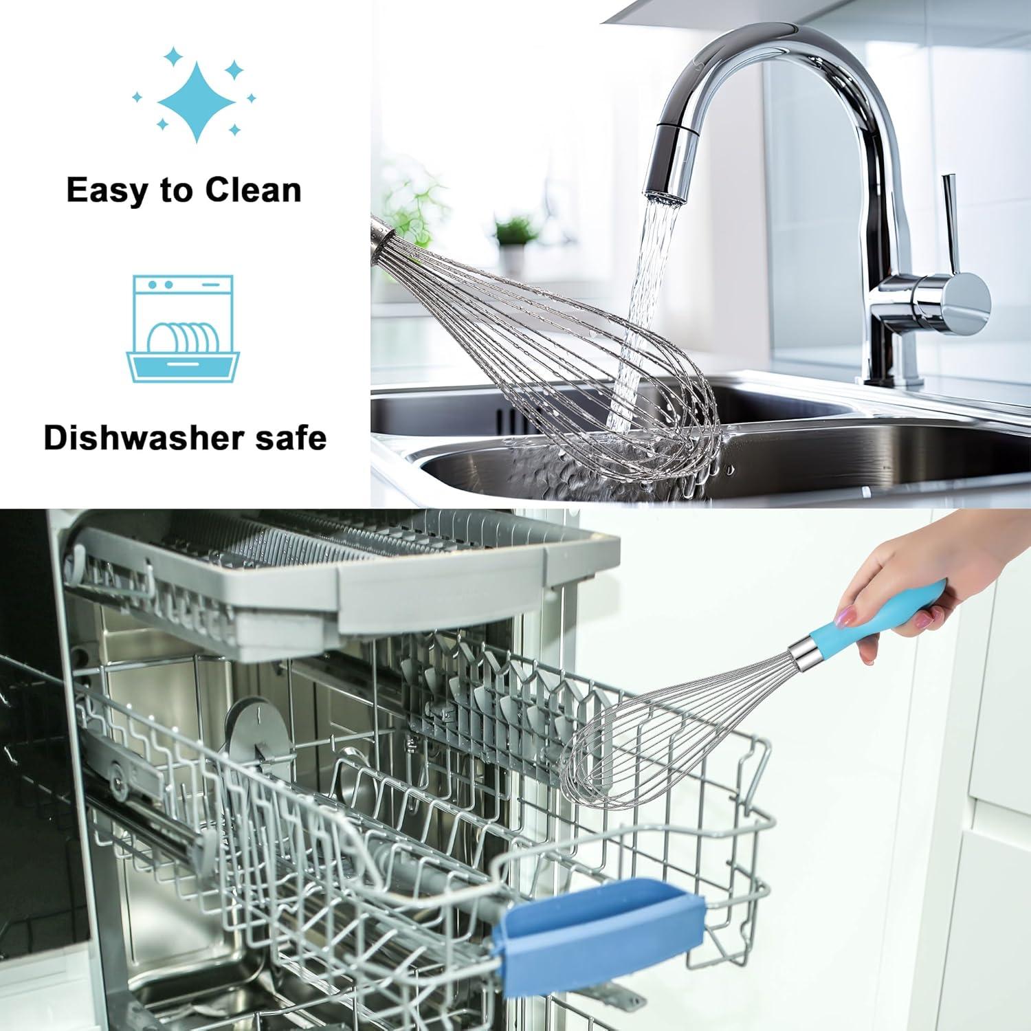 Stainless Steel Whisk - Balloon Kitchen Tool With Soft Silicone Handle Utensil For Blending, Beating - Azure-12 inch