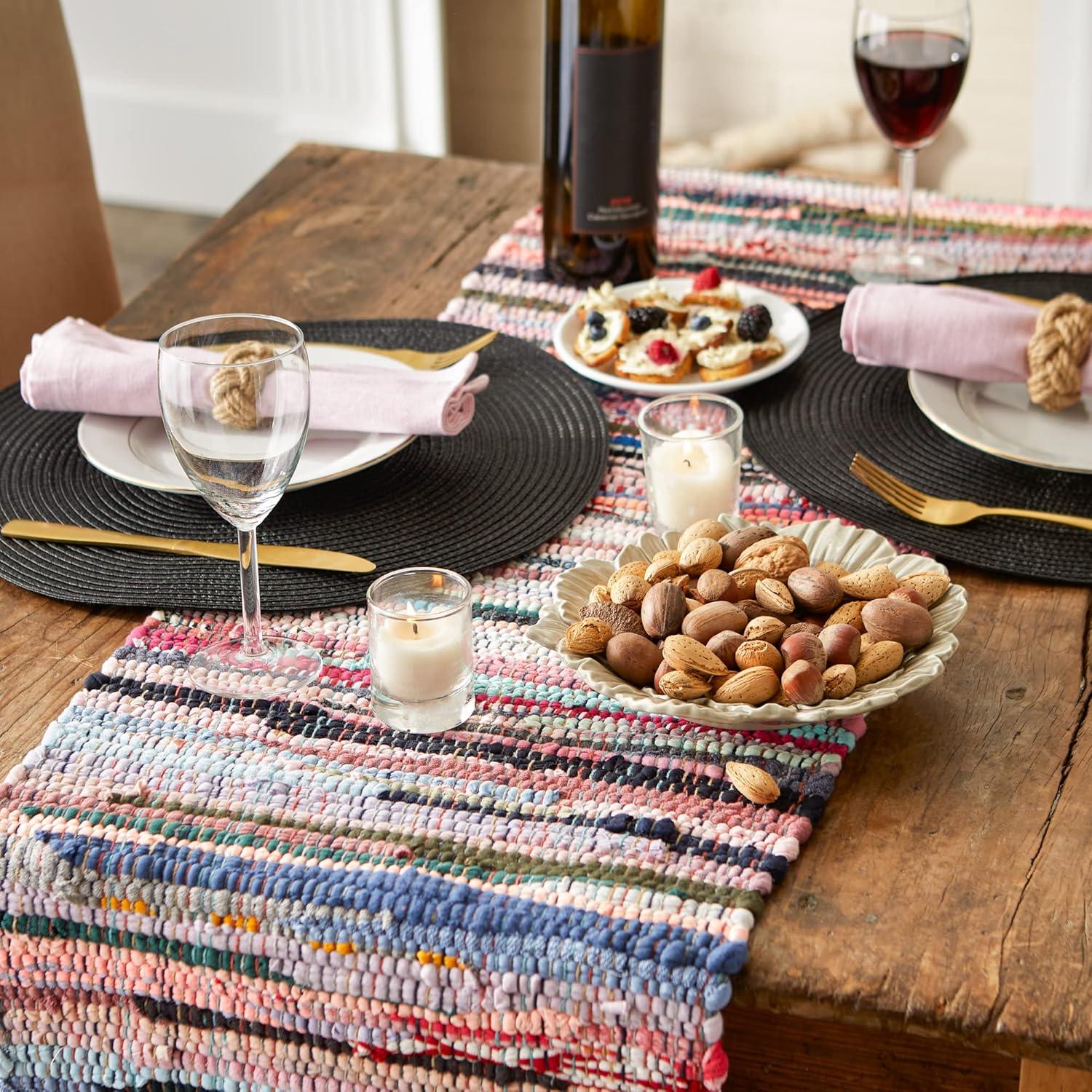 Handmade Multicolor Cotton Chindi Table Runner, 14x72