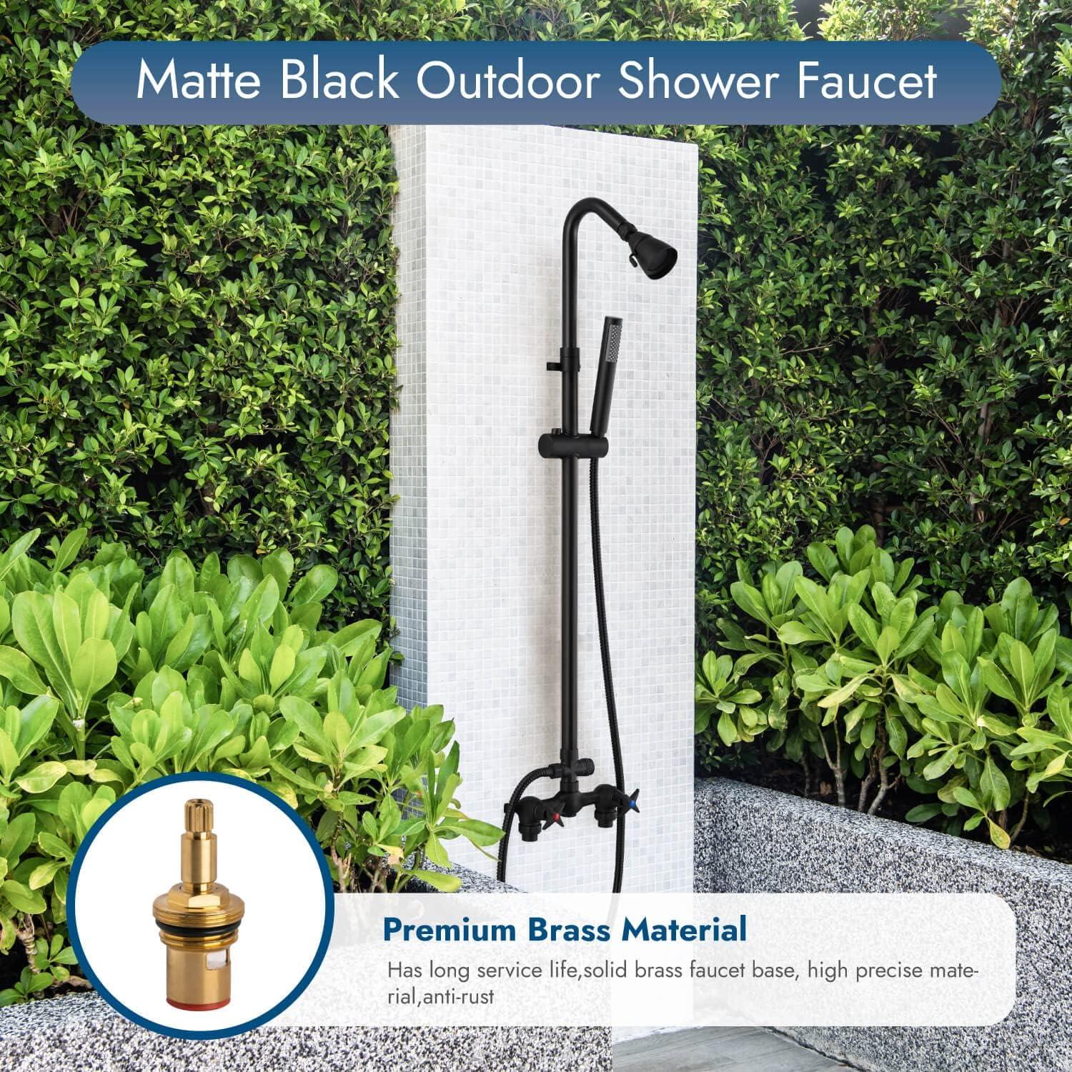 Matte Black Adjustable Height Outdoor Shower Kit with Handheld Sprayer