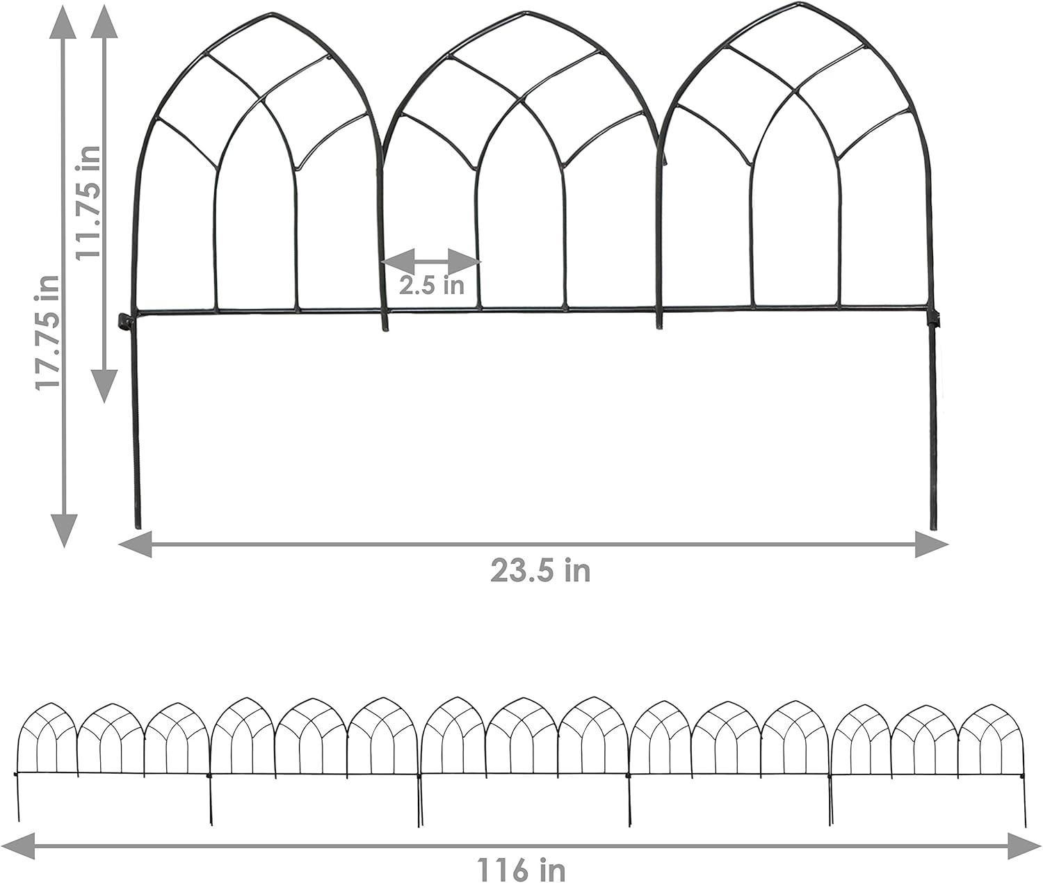 Sunnydaze Outdoor Lawn and Garden Metal Narbonne Style Decorative Border Fence Panel Set - 9' - Black - 5pk