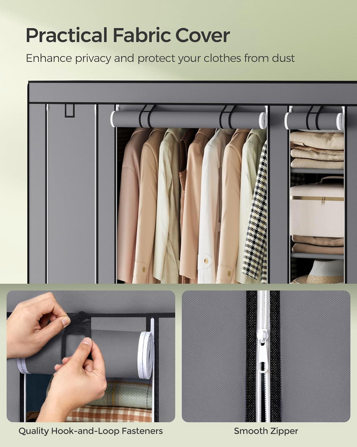 SONGMICS 59" Closet Wardrobe Portable Closet Organizer Storage Clothing Rack Shelf with Non-Woven Fabric Cover Gray