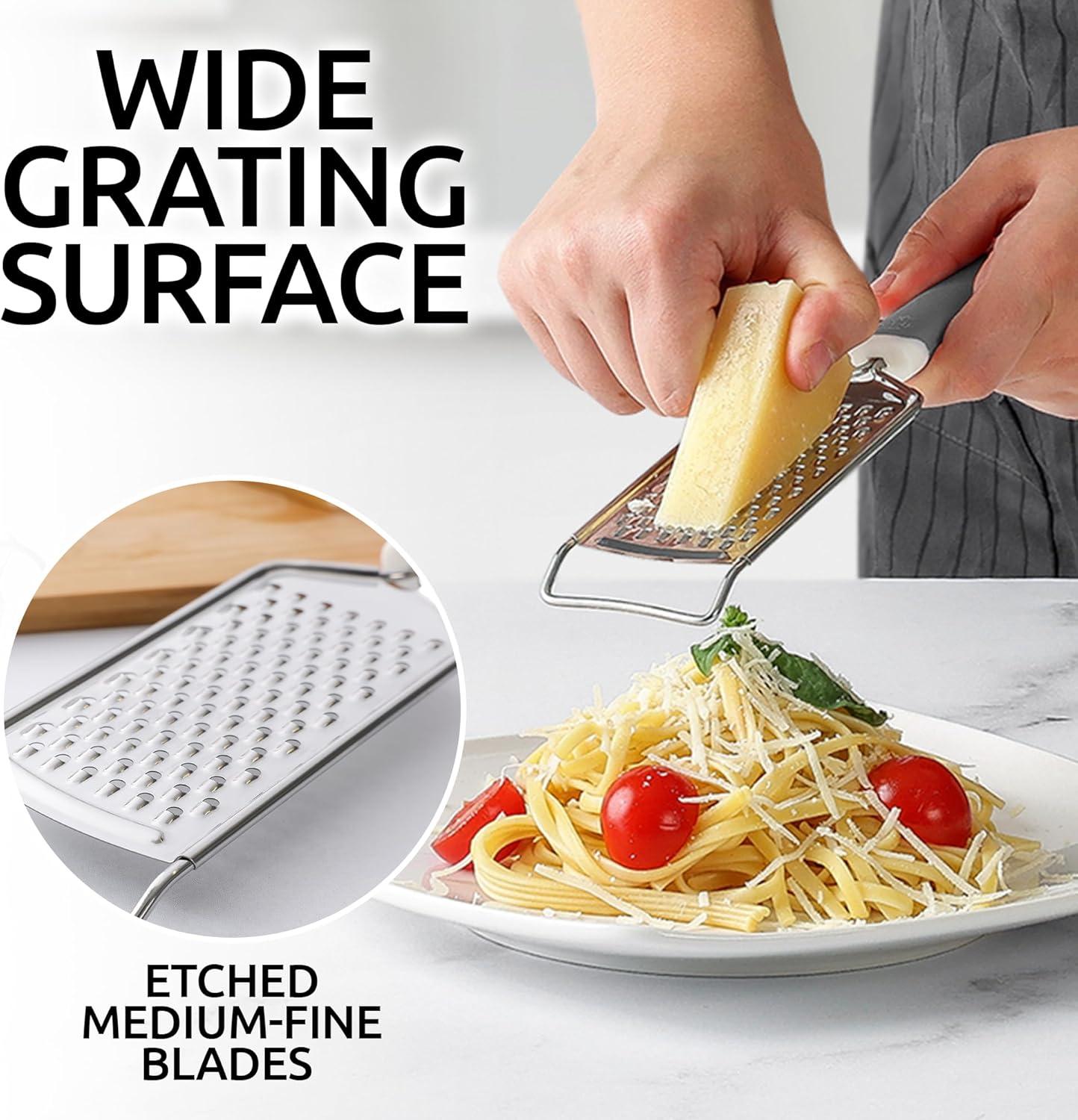 Grey Stainless Steel Flat Handheld Cheese Grater with Rubber Handle