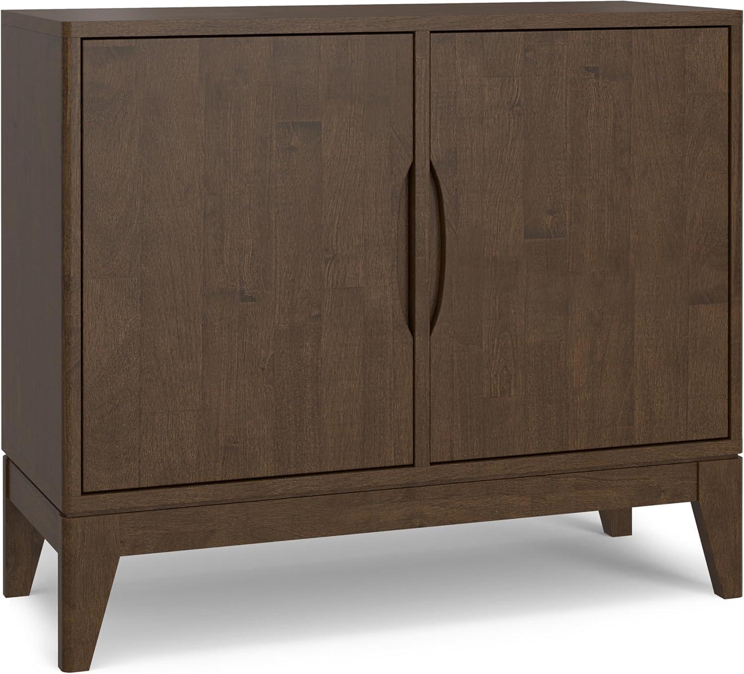 Simpli Home Harper SOLID HARDWOOD and Rubberwood 38 inch x 17 inch Rectangle Mid Century Modern 2 Door Sideboard Buffet / Storage Cabinet in Walnut Brown