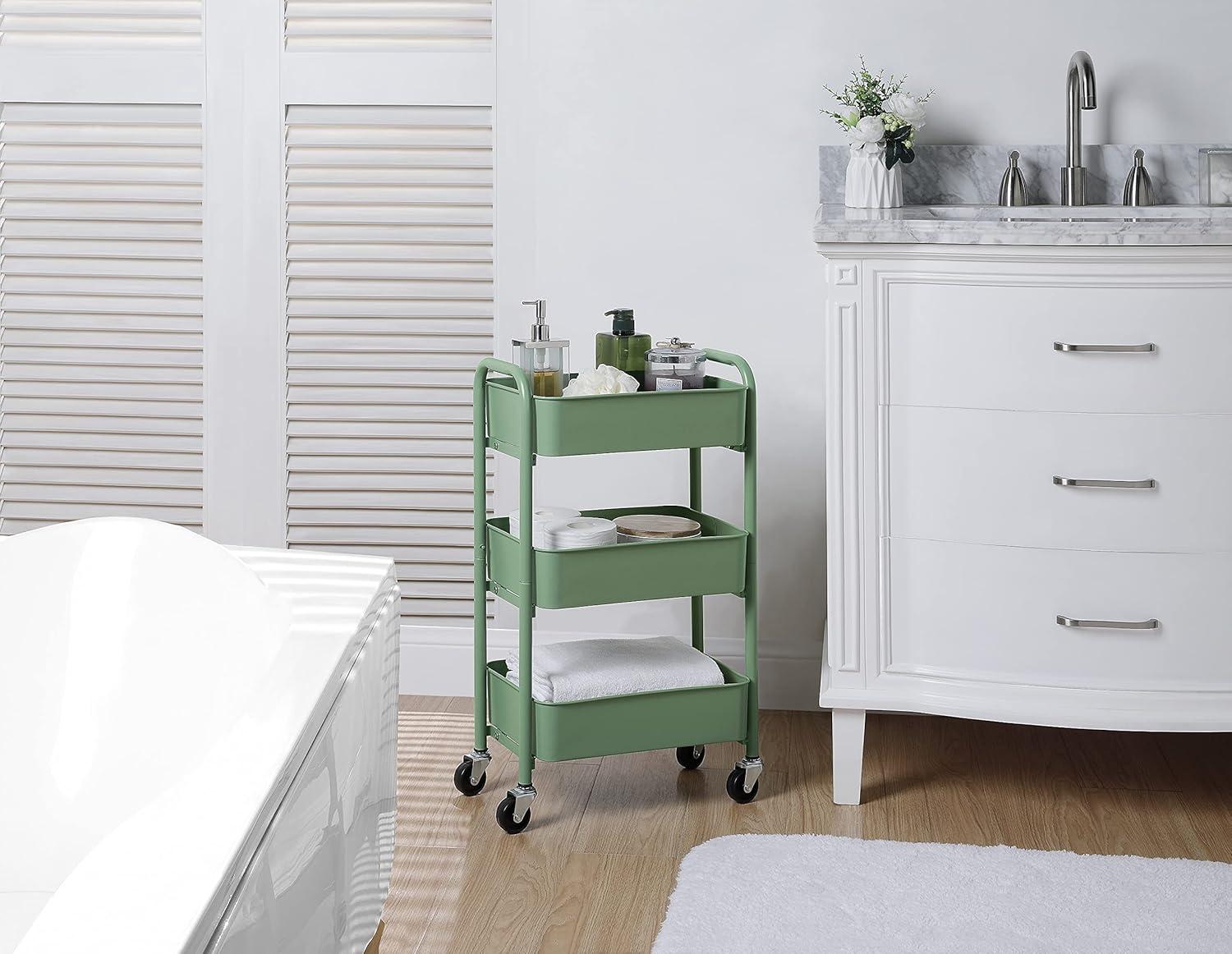 SunnyPoint 3-Tier Compact Rolling Metal Utility Cart Kitchen With Caster Wheels, TURQ