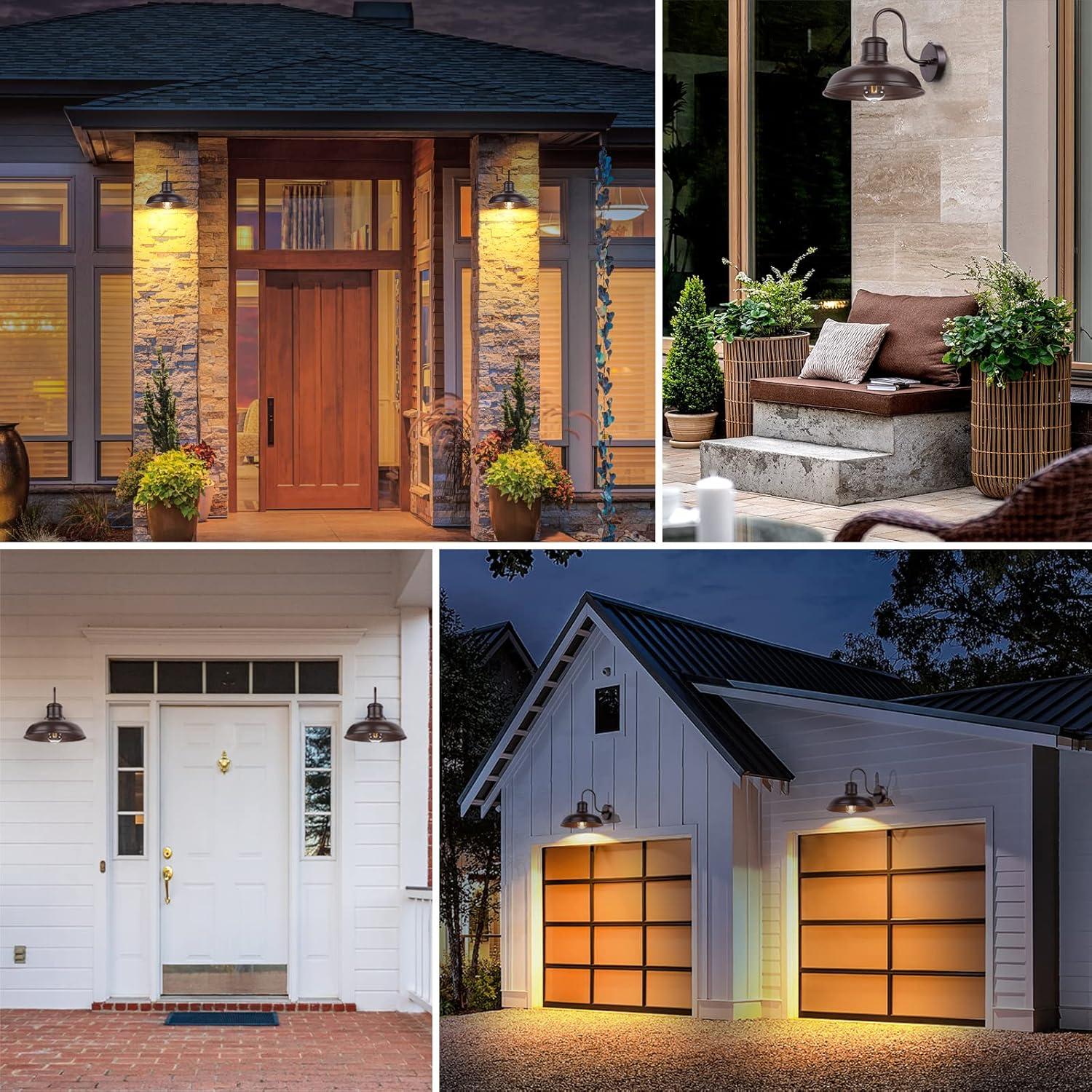 VIANIS Dusk to Dawn Barn Lights, 2 Pack Brown Gooseneck Outdoor Light Fixture, Farmhouse Outdoor Wall Lights for House, Porch, Entryway, Garage