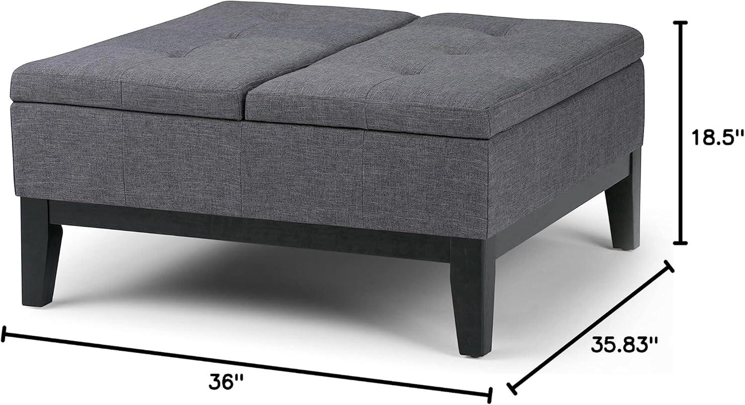 Simpli Home Dover Coffee Table Storage Ottoman in Slate Gray