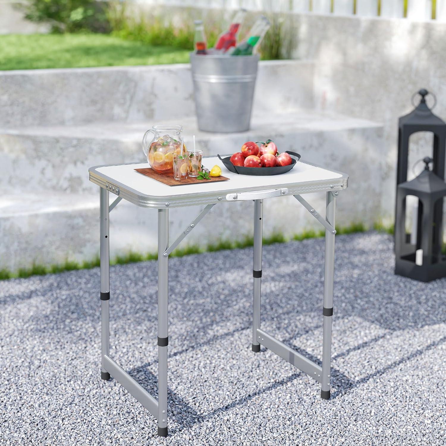 Outsunny 23" Folding Camping Table Beach Table with Height Adjustability, Lightweight Portable Table with Handle, Outdoor Folding Table Accessory