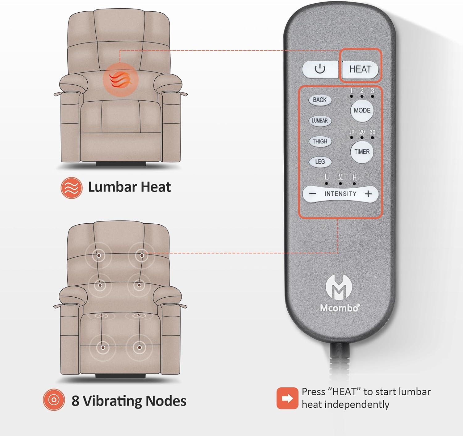 MCombo Dual Motor Large Power Lift Recliner Chair with Massage and Heat for Elderly Big and Tall People, Infinite Position, Extended Footrest, Faux Leather 7680 (Black, Large)