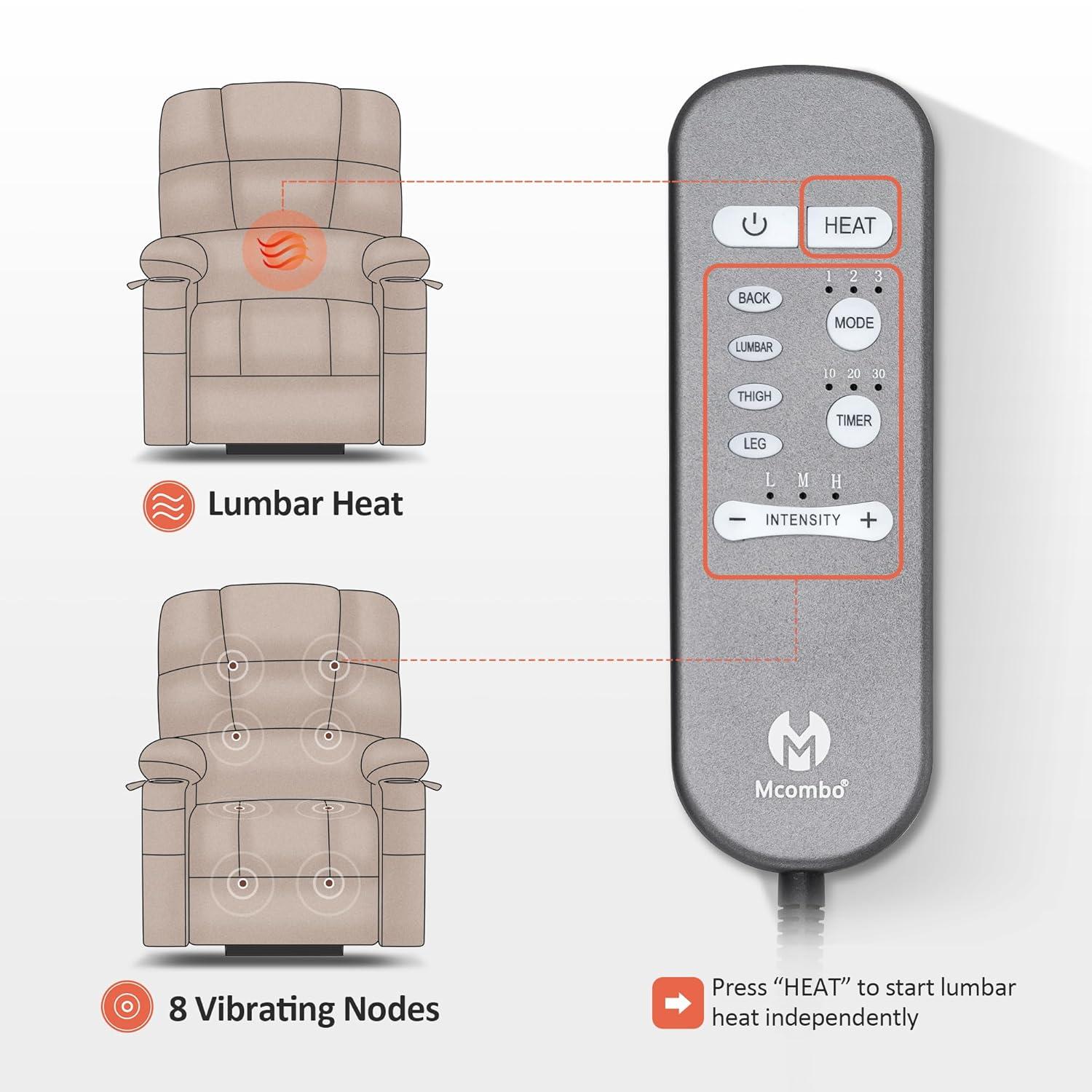 MCombo Dual Motor Large Power Lift Recliner Chair with Massage and Heat for Elderly Big and Tall People, Infinite Position, Extended Footrest, Faux Leather 7680 (Black, Large)