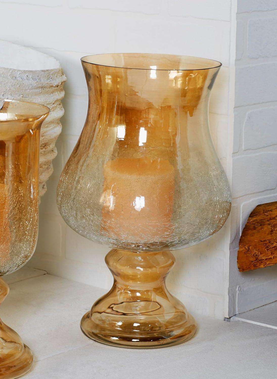 DecMode Gold Glass Handmade Turned Style Pillar Hurricane Lamp with Smoked Glass Finish