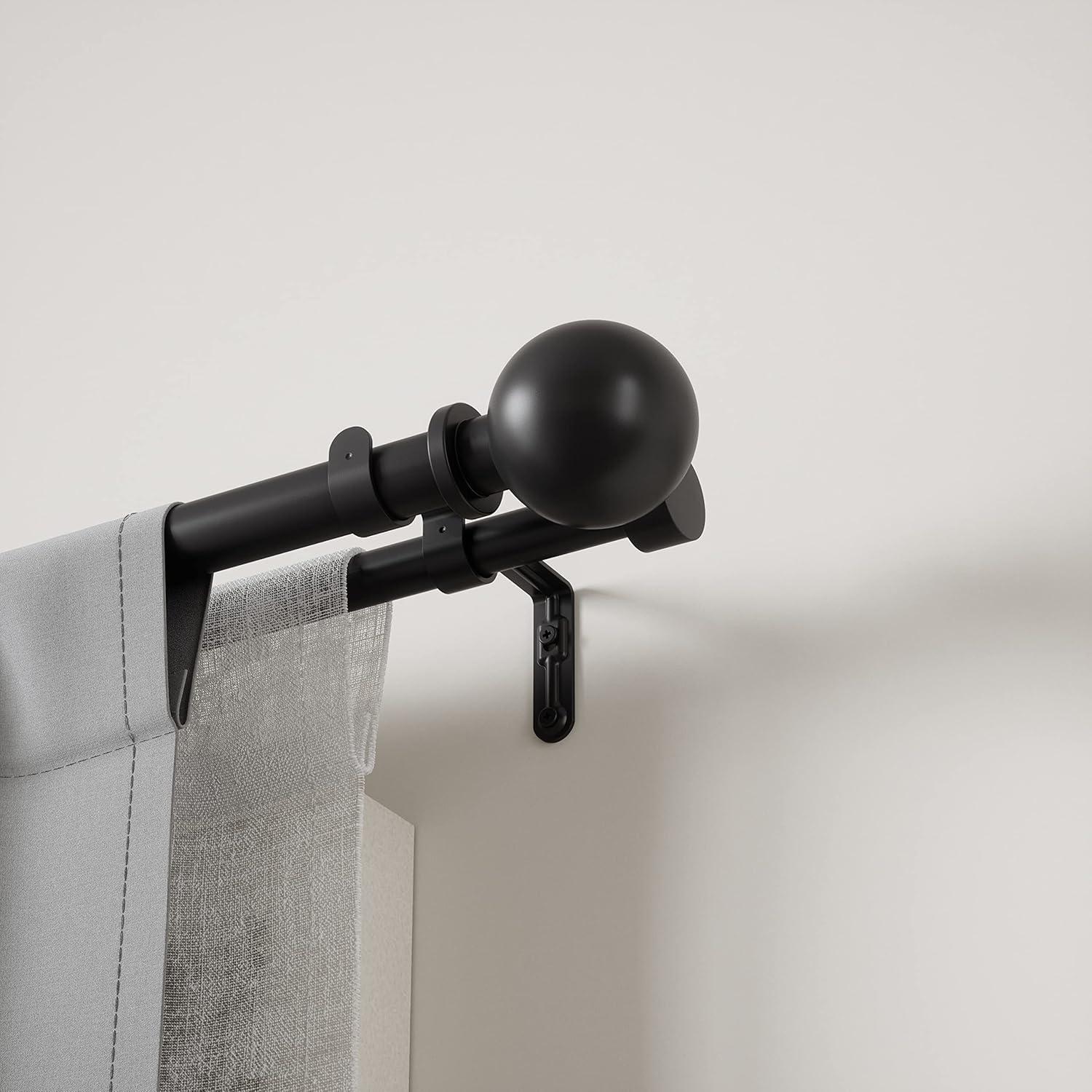 Bolas Black Adjustable Double Curtain Rod with Finials, 36-72 inch