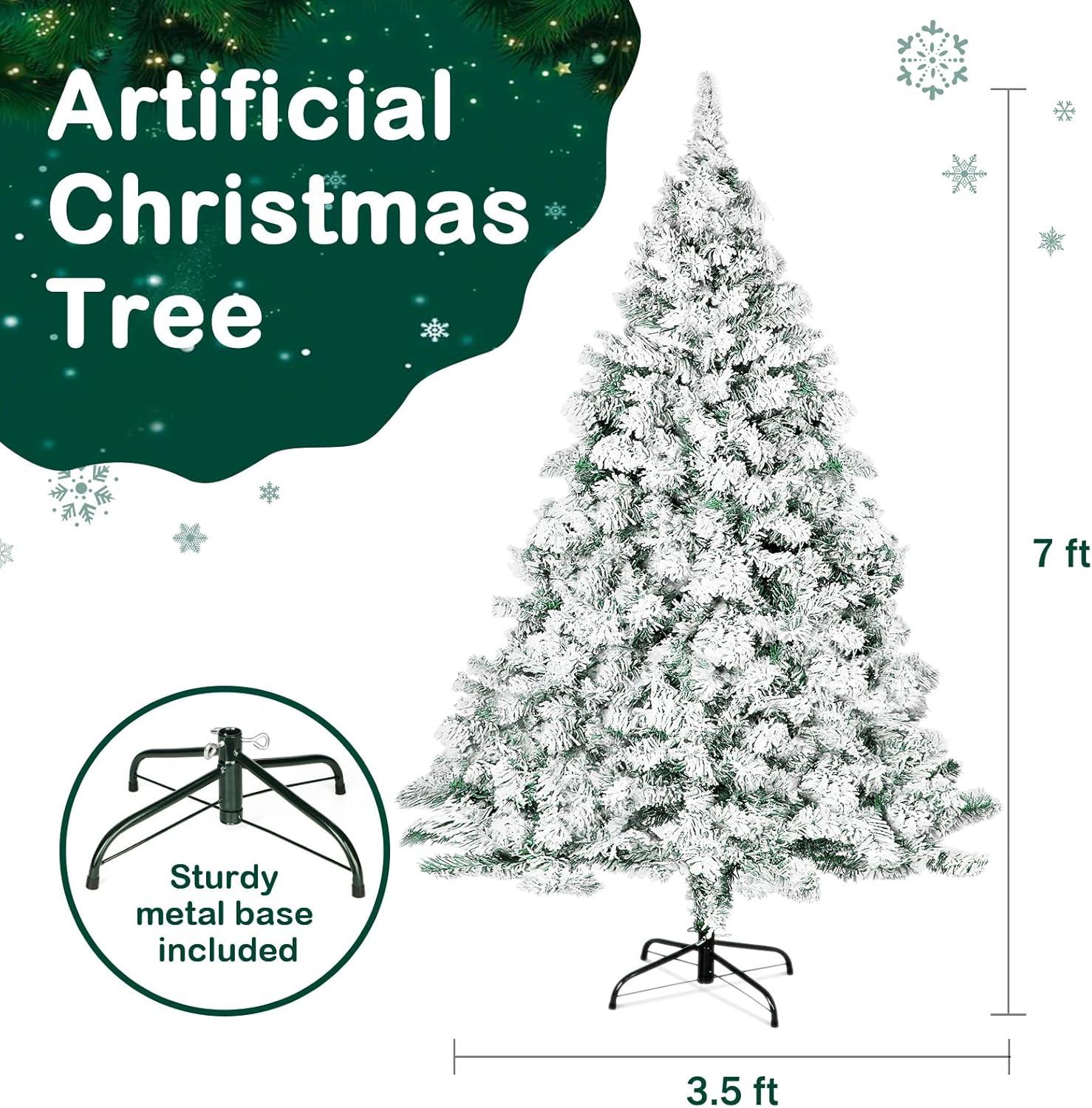 SUGIFT 6ft Snow Flocked Christmas Tree Unlit Holiday Decor