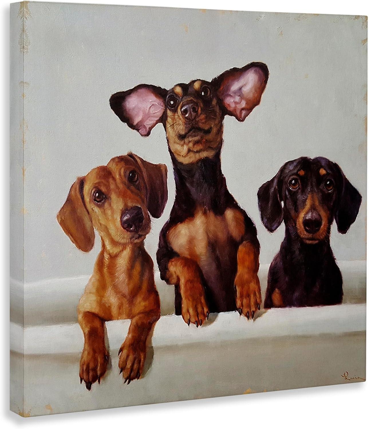 Dachshunds in the Tub Canvas Wall Art 24x24