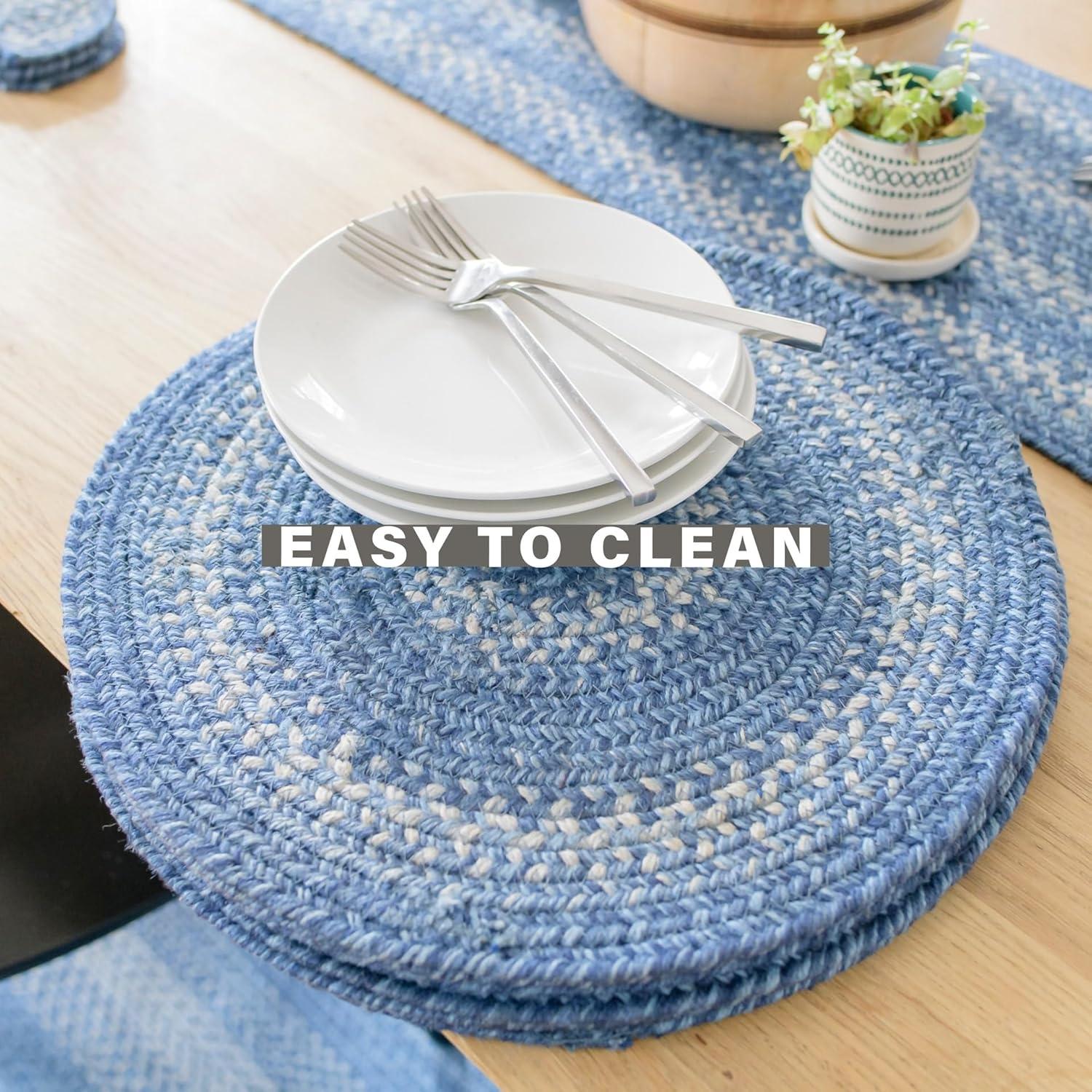 Homespice - Denim Blue Runner for Table 11x36 inches, a Long and Thick Table Runner to Use as a Coastal Style Dinner Table Runner - Handmade from Premium Jute - Reversible and Durable Braided Runner