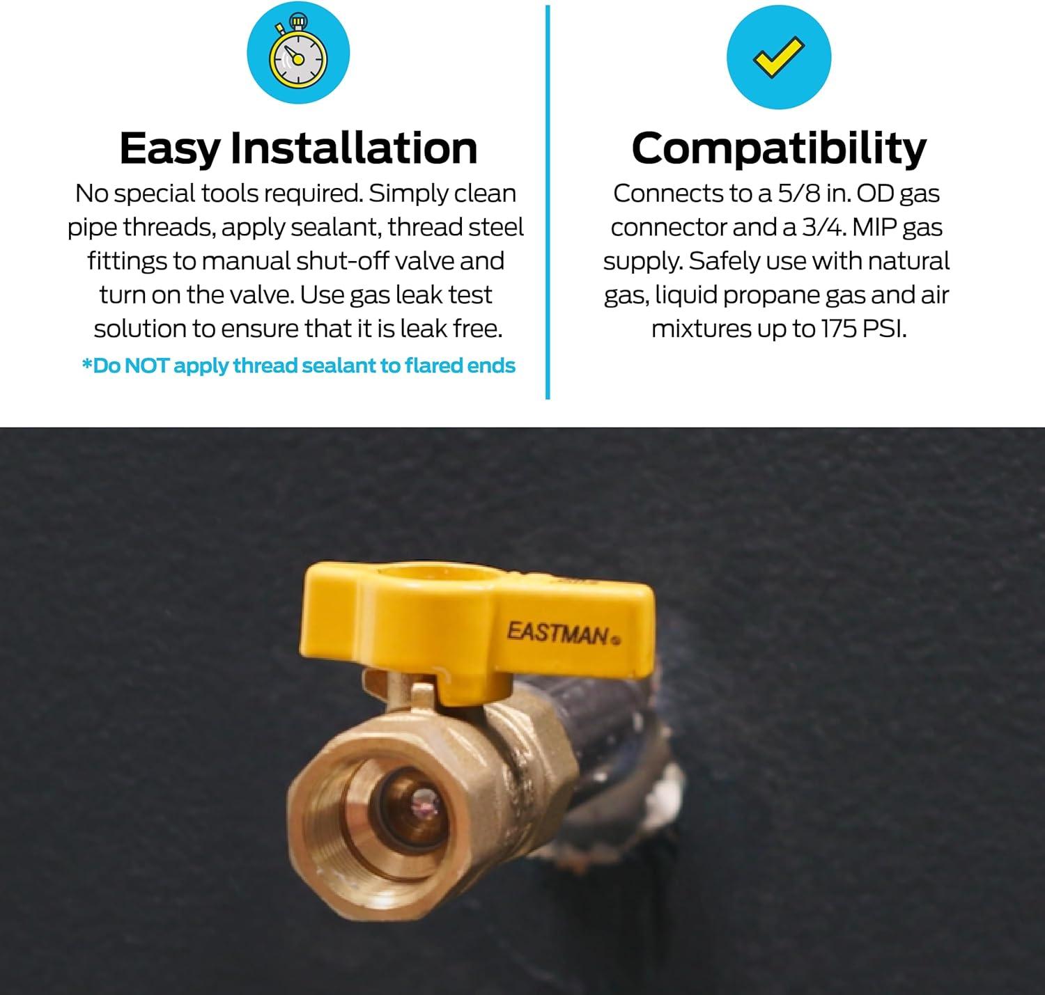 Eastman 3/4-inch Brass Gas Ball Valve with Yellow Handle