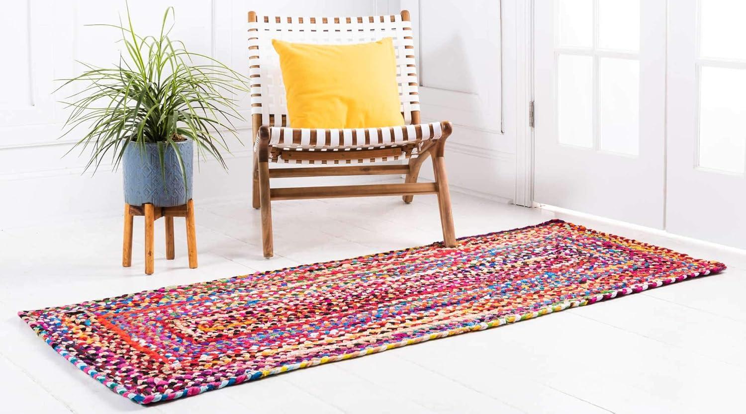 Unique Loom Layer Braided Chindi Rug Multi/Blue 2' 7" x 6' 1" Runner Braided Abstract Comfort Perfect For Bathroom Hallway Mud Room Laundry Room