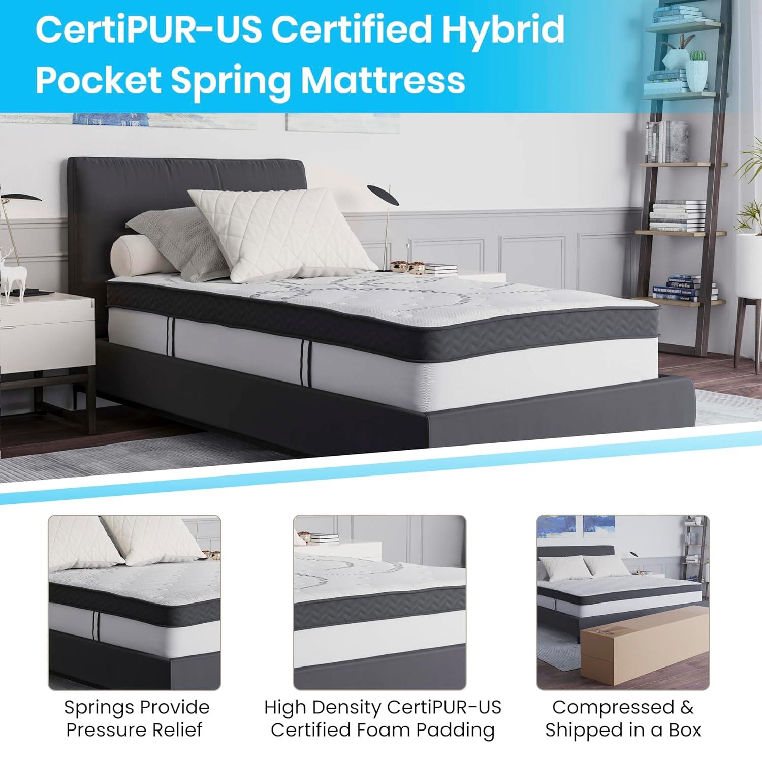 Emma and Oliver 12 Inch CertiPUR-US Certified Hybrid Pocket Spring Mattress, Twin Mattress in a Box - Premium Mattress