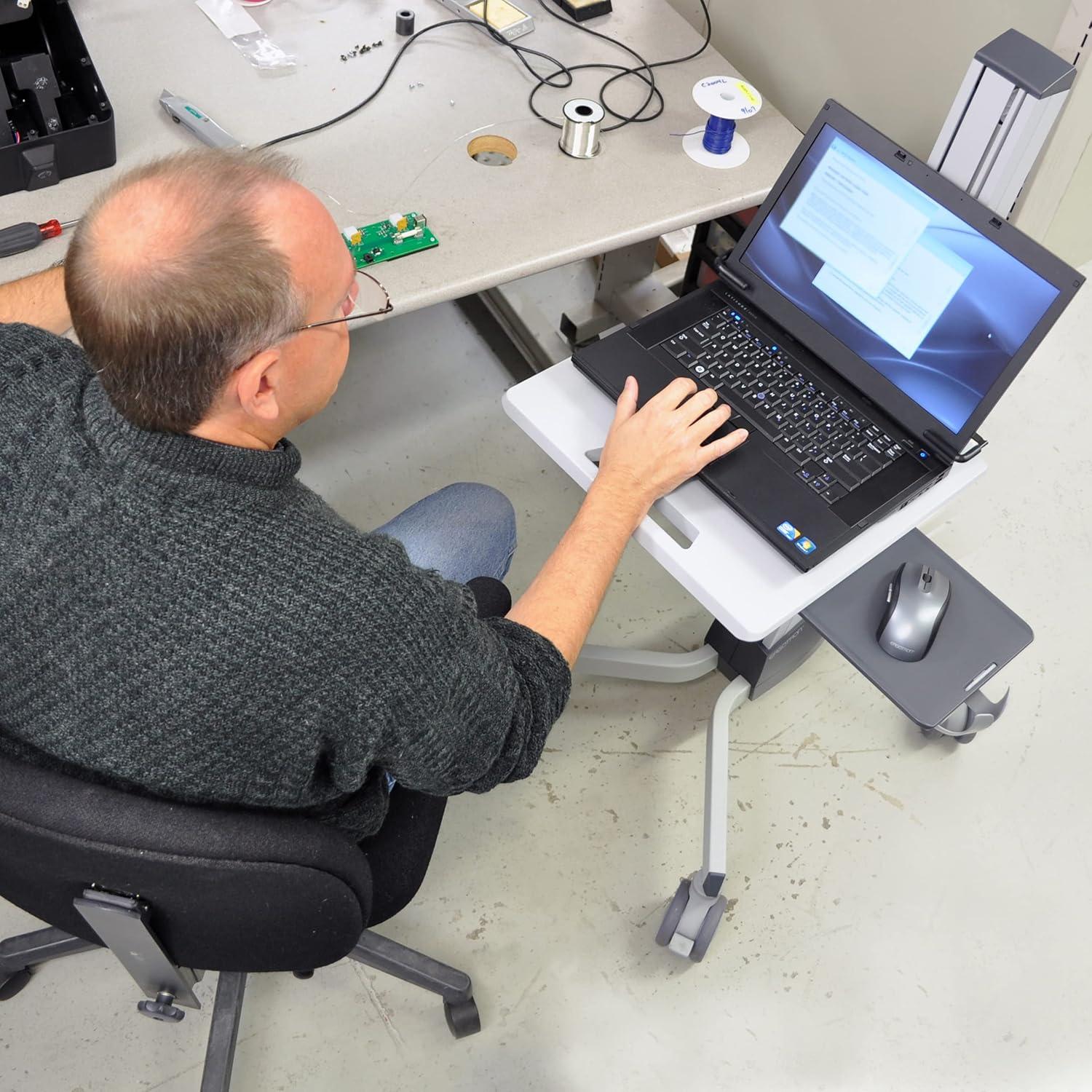 Adjustable Gray Laptop Cart with Power Outlet and Keyboard Tray