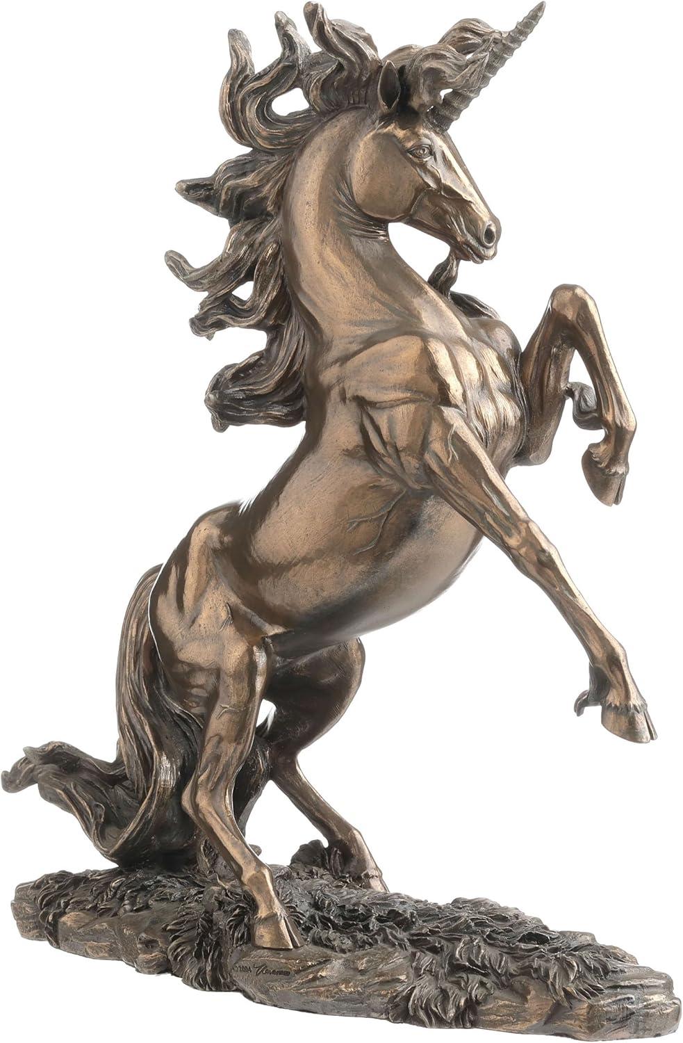 12.25 Inch Rearing Unicorn on 2 Feet Bronze Color Statue / Figurine