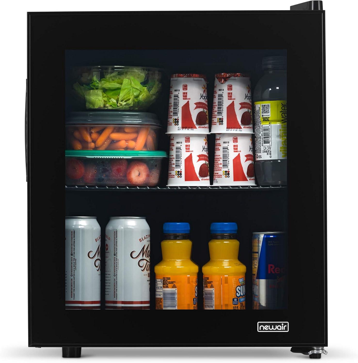 Newair 60 Can Beverage Fridge with Glass Door, Small Freestanding Mini Fridge in Black