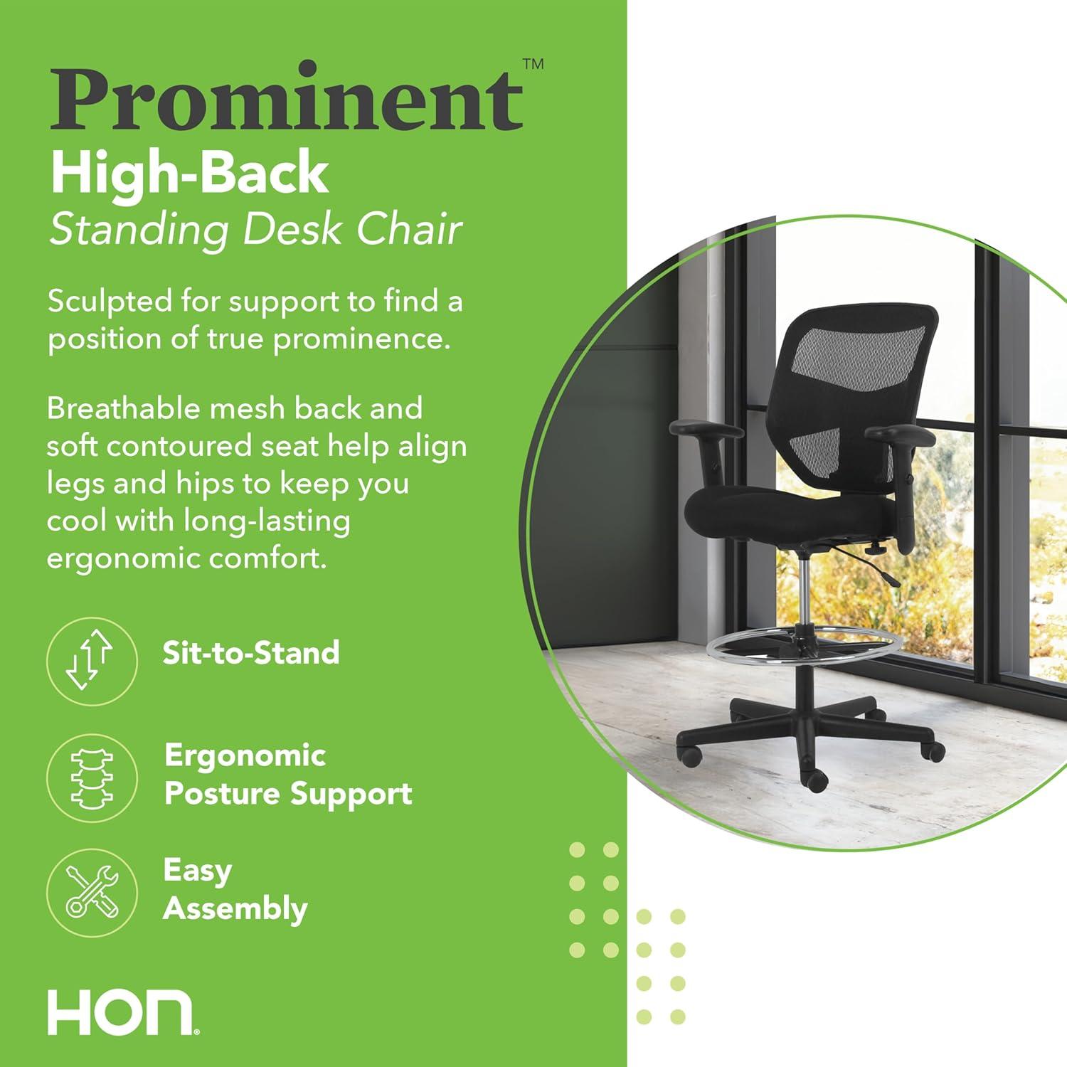 HONProminent High-Back Task Stool, Supports Up To 250 Lb, 21" To 28.1" Seat Height, Black