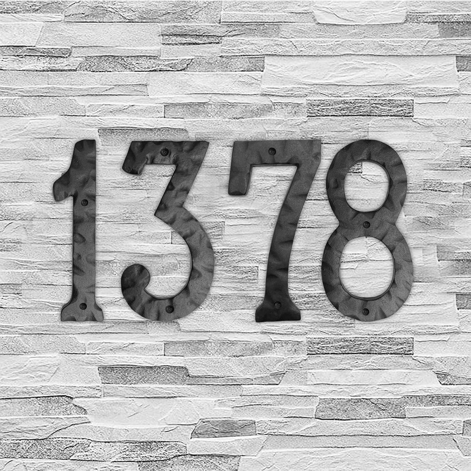 NACH Matte Black Hammer Tone Cast Iron House Number for Outside or Inside, Metal Modern House Numbers For Mailbox, Front Door, Maximum Rust Protection, 6 inch, Number 3, KE-HM6-BLK-3