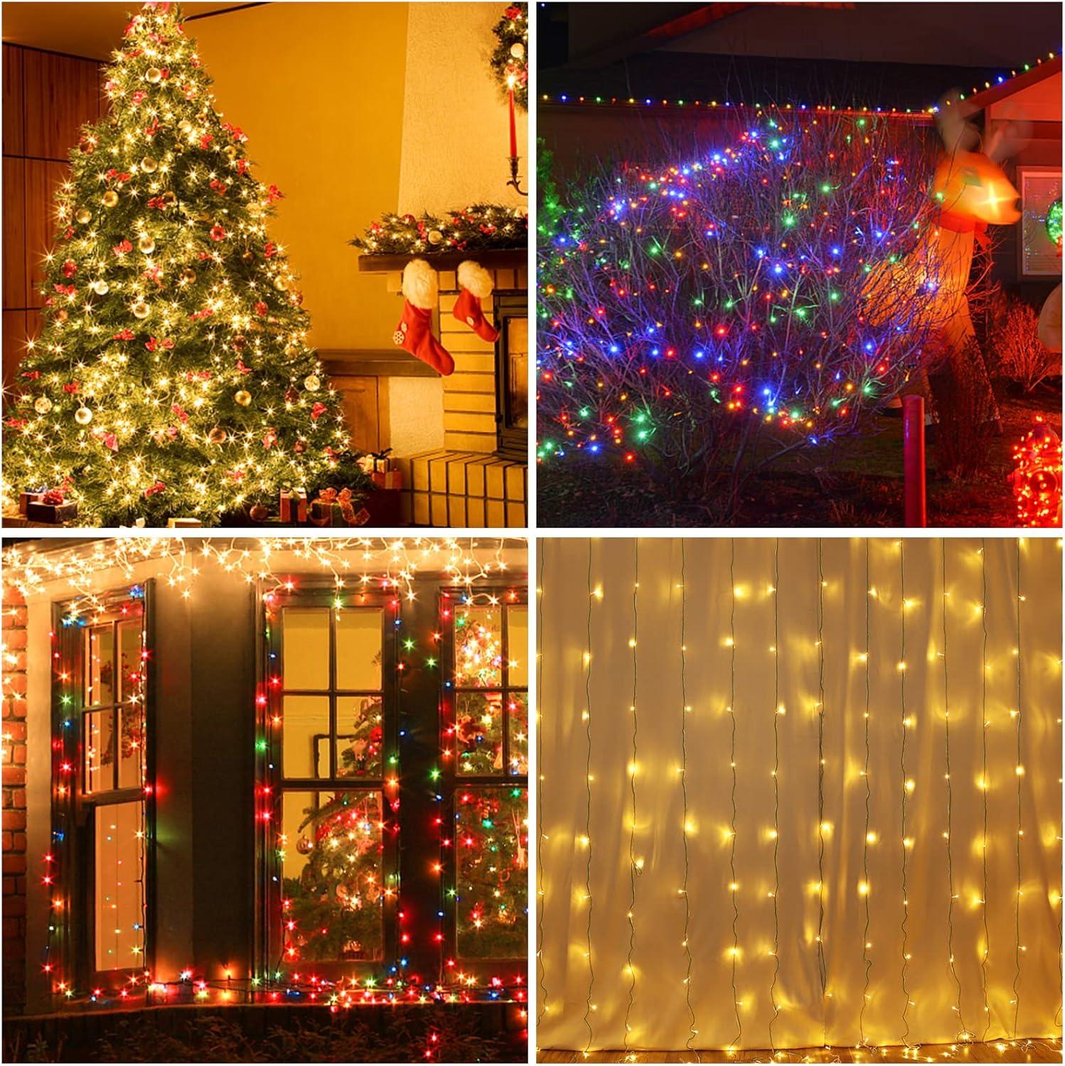 Decute 500LED 164FT Christmas Tree String Lights Green Wire Dimmable with Remote Control, UL Listed Plug in Fairy Starry Lights Decorative for Christmas Tree Party Wedding Indoor Outdoor Warm White