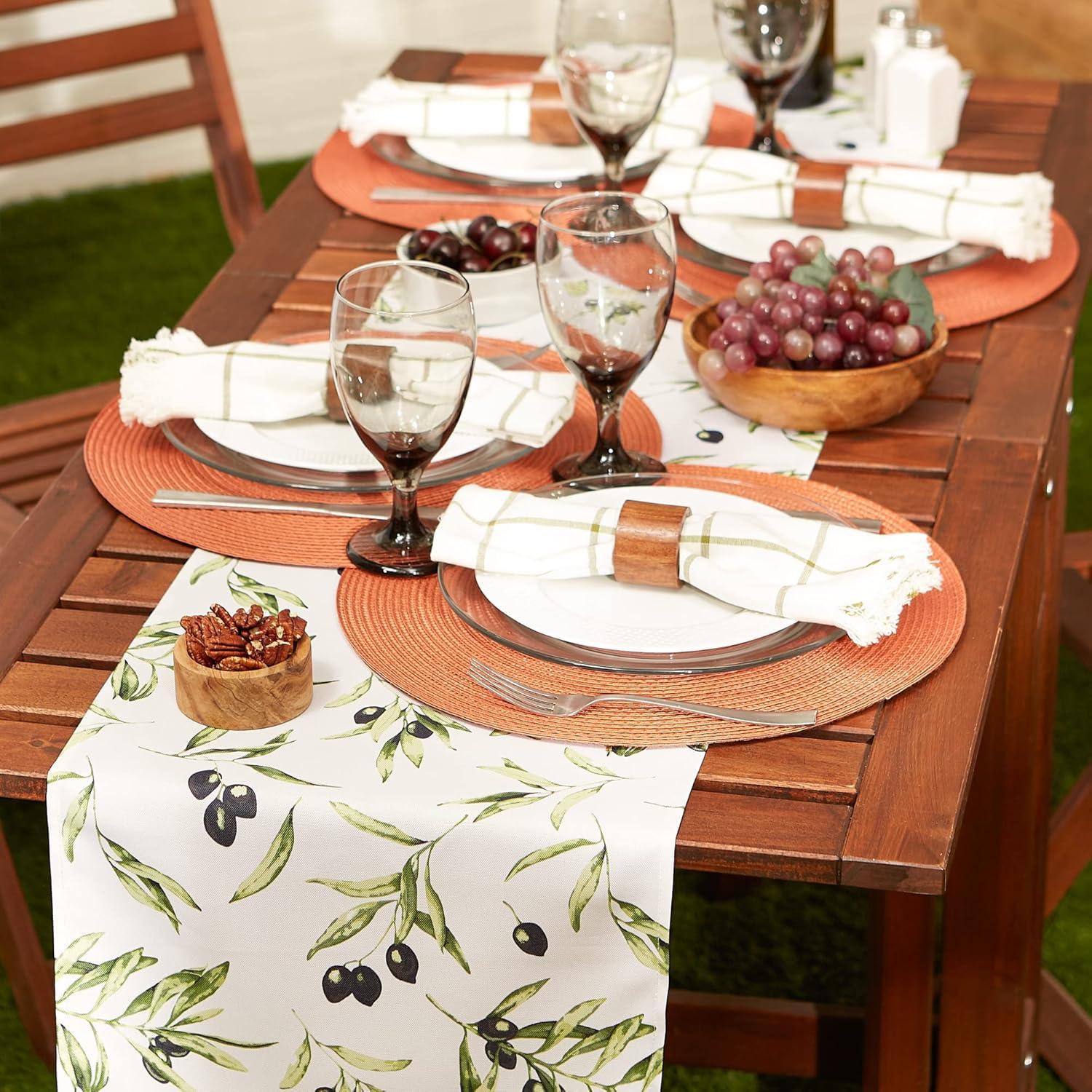 Olive Print Water Resistant Polyester Table Runner 14x72