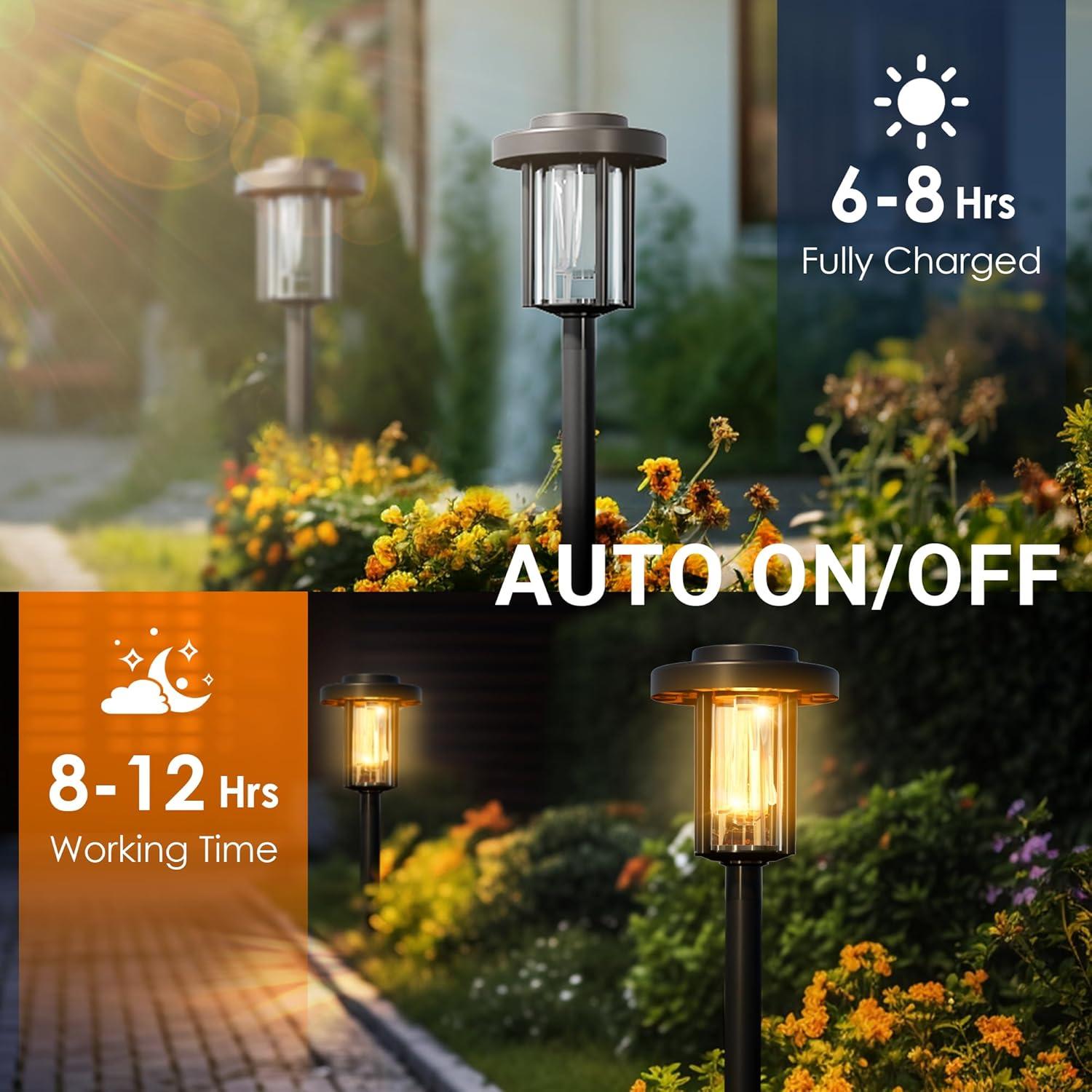 gigalumi 8 Pack Solar Pathway Lights for Garden and Walkway, IP65 Waterproof Outdoor Landscape Lighting, Warm White Solar Powered Decor