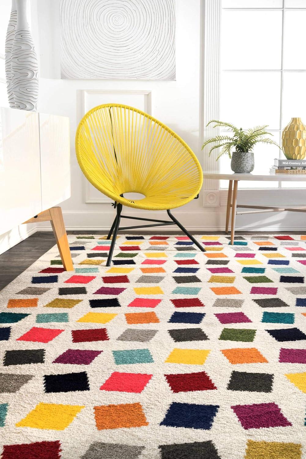 Multicolor Abstract Square Synthetic Area Rug, 4x6