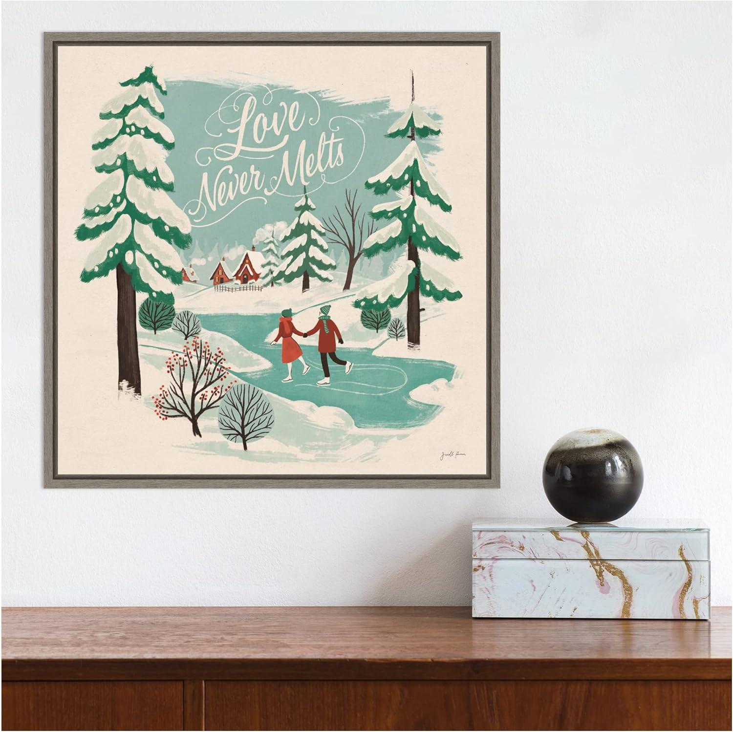 Love Never Melts Christmas Canvas Framed Wall Art