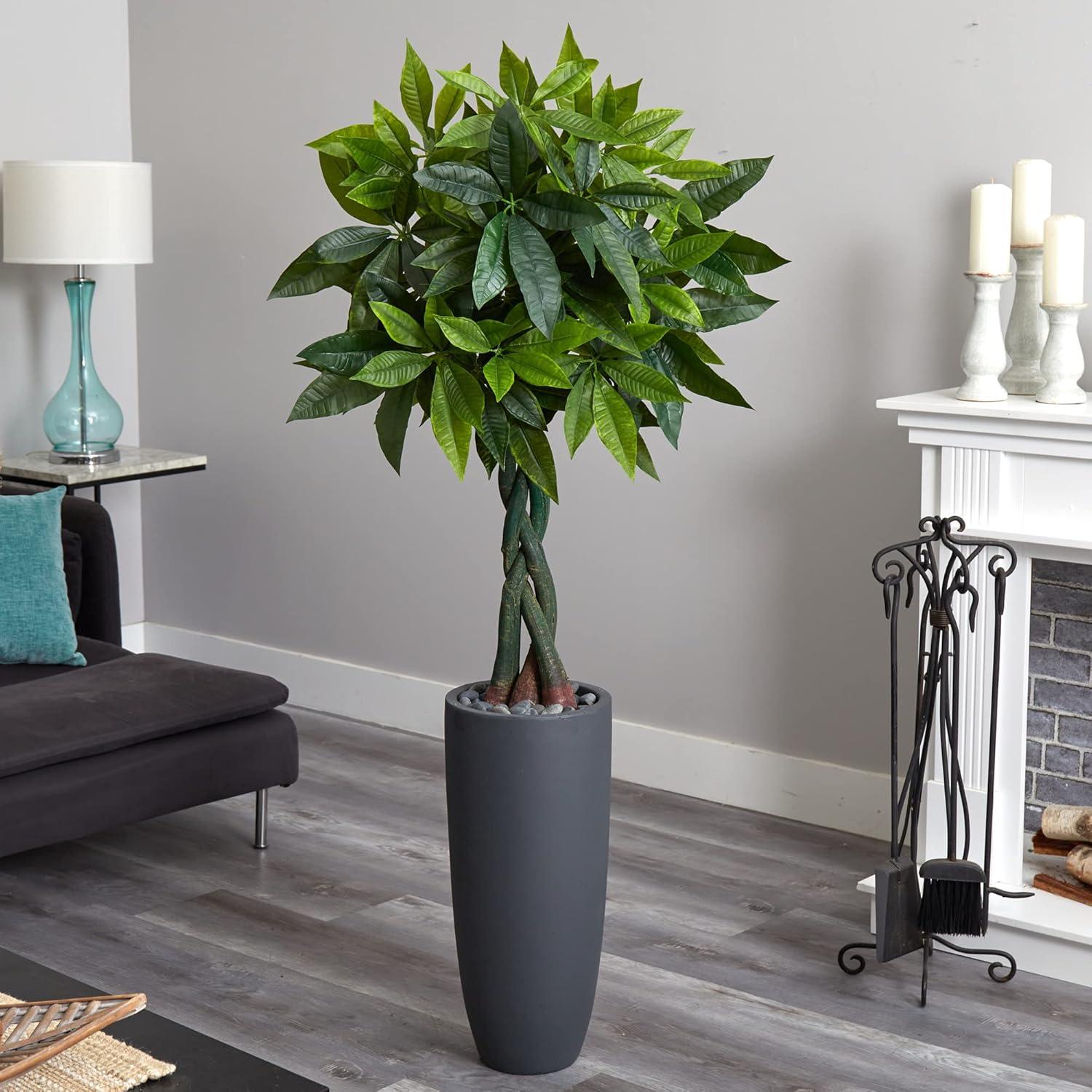 Nearly Natural 6' Money Artificial Tree in Gray Cylinder Planter (Real Touch)