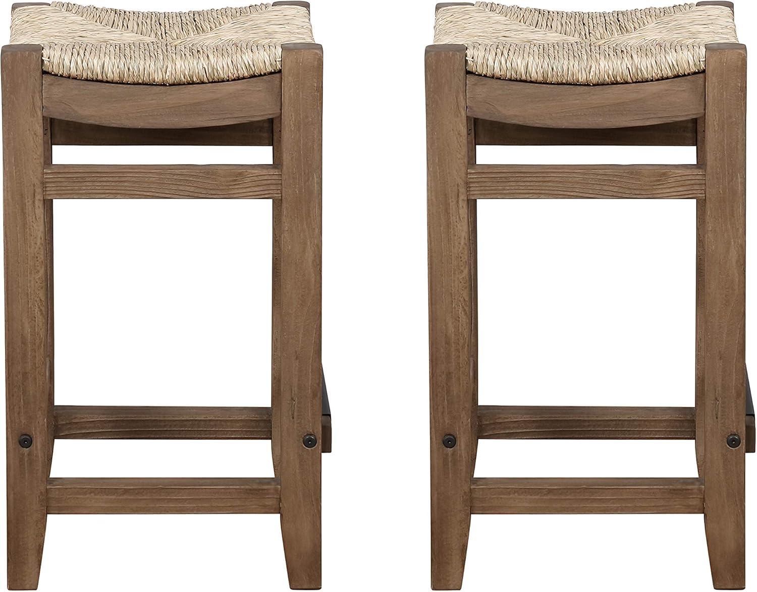 Alaterre Bolton Furniture Newport Set of Two 26"H Wood Counter Height Stools with Rush Seats, Brown