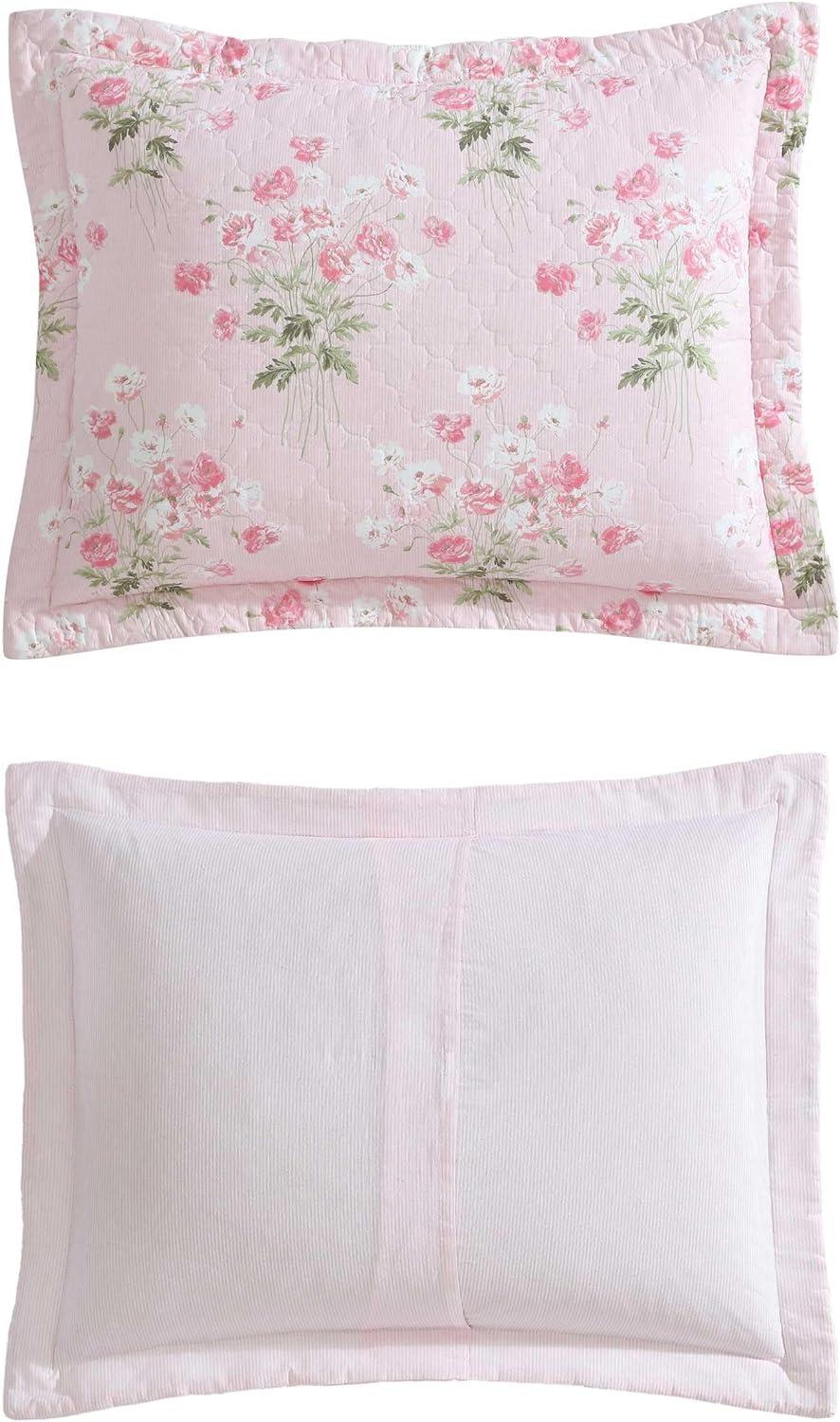 Veronica's Bouquet Pink Cotton Twin Reversible Quilt Set