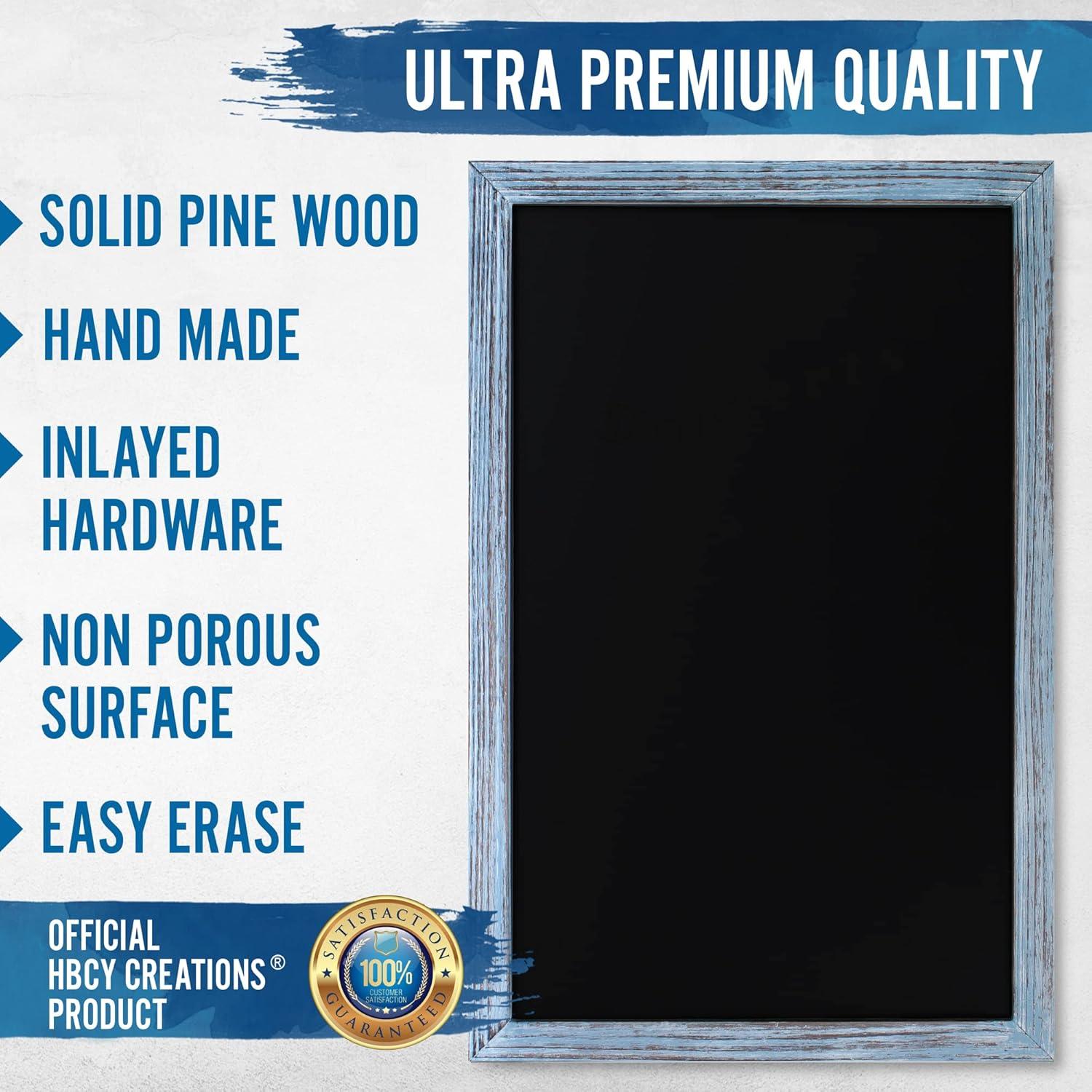 HBCY Creations Rustic Blue Magnetic Wall Chalkboard, 18" x 24", Framed Decorative Chalkboard with Eraser - For Kitchen, Weddings, Restaurant Menus and More!