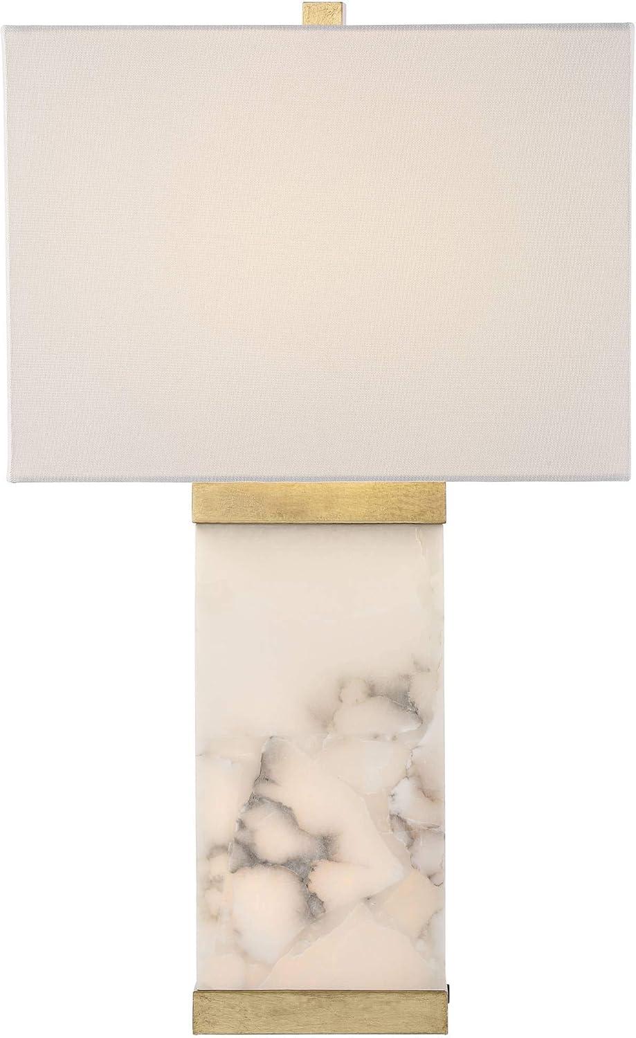 Possini Euro Design Mindy Modern Table Lamp 24 3/4" High White Gray Alabaster with Nightlight Rectangular Shade for Bedroom Living Room House Bedside