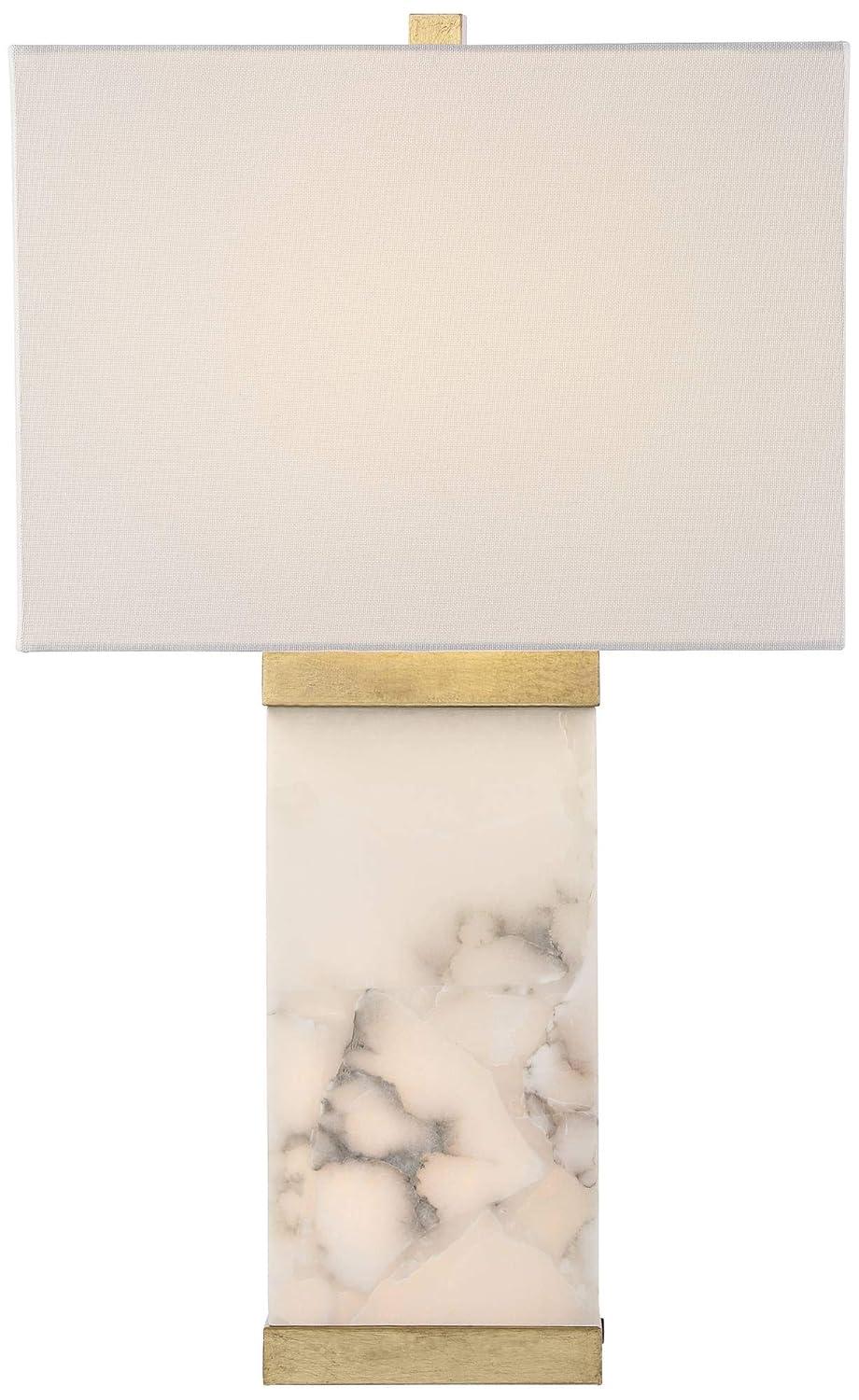 Possini Euro Design Mindy Modern Table Lamp 24 3/4" High White Gray Alabaster with Nightlight Rectangular Shade for Bedroom Living Room House Bedside
