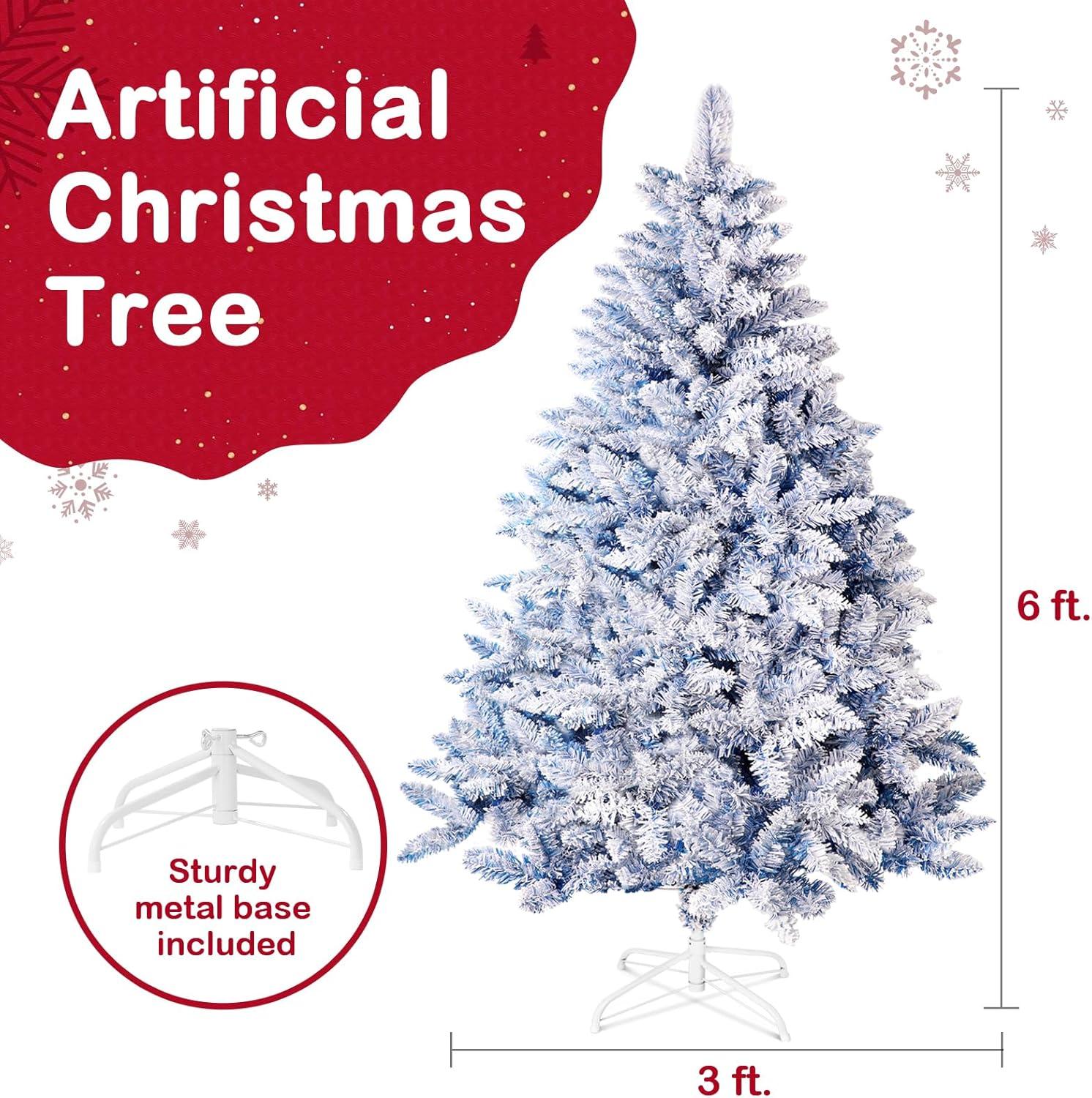 SUGIFT 6ft Snow Flocked Christmas Tree Unlit Holiday Decor