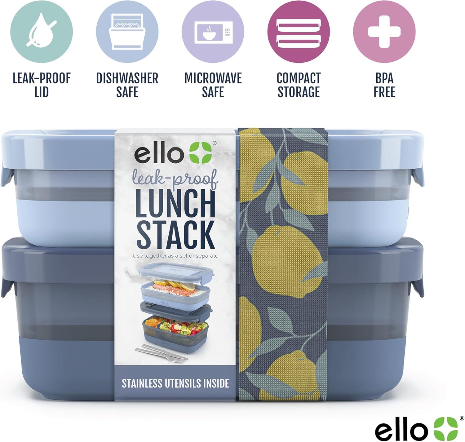 Ello 2pk Plastic Lunch Stack Food Storage Container