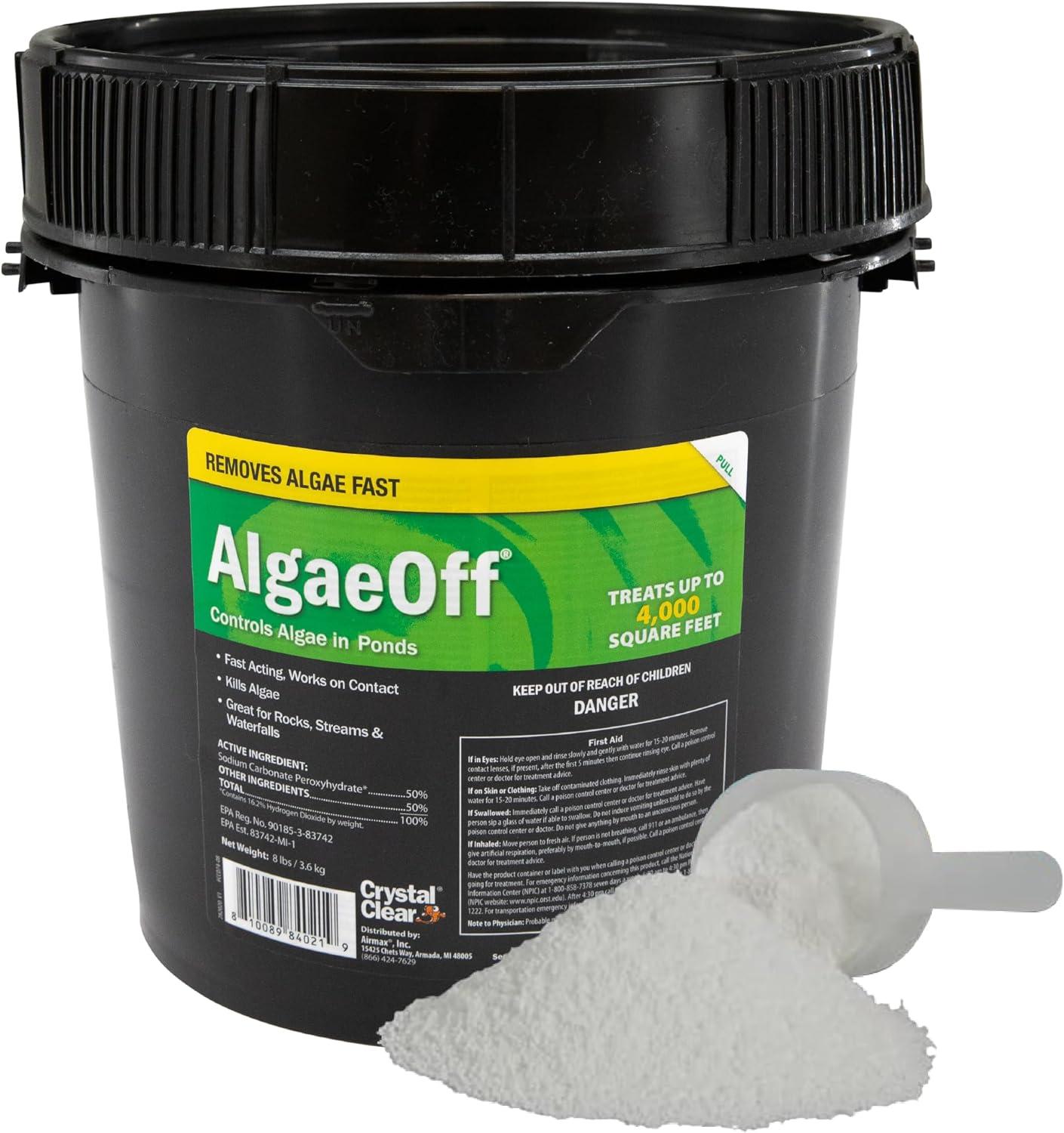 CrystalClear AlgaeOff Pond & Water Garden Scum Cleaner, Waterfall & Rock Slime Remover, String Algae Killer, Green Stain Treatment, EPA Registered Algaecide, Plant, Koi Fish, Bird & Pet Safe, 8 lbs