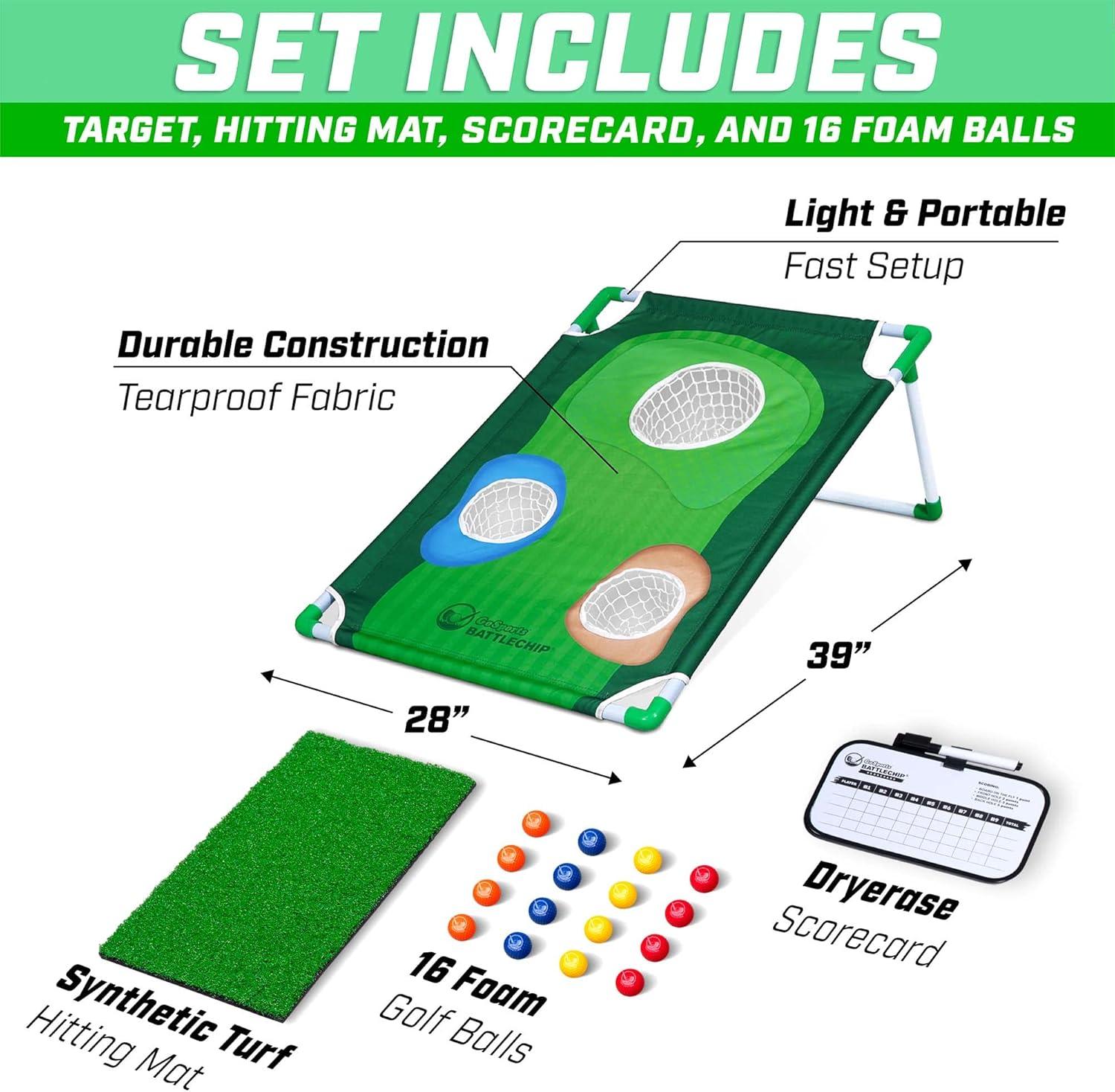 GoSports BattleChip Backyard Golf Cornhole Games – Includes Targets, Chipping Mats, Foam Golf Balls, Scorecard and Carry Case
