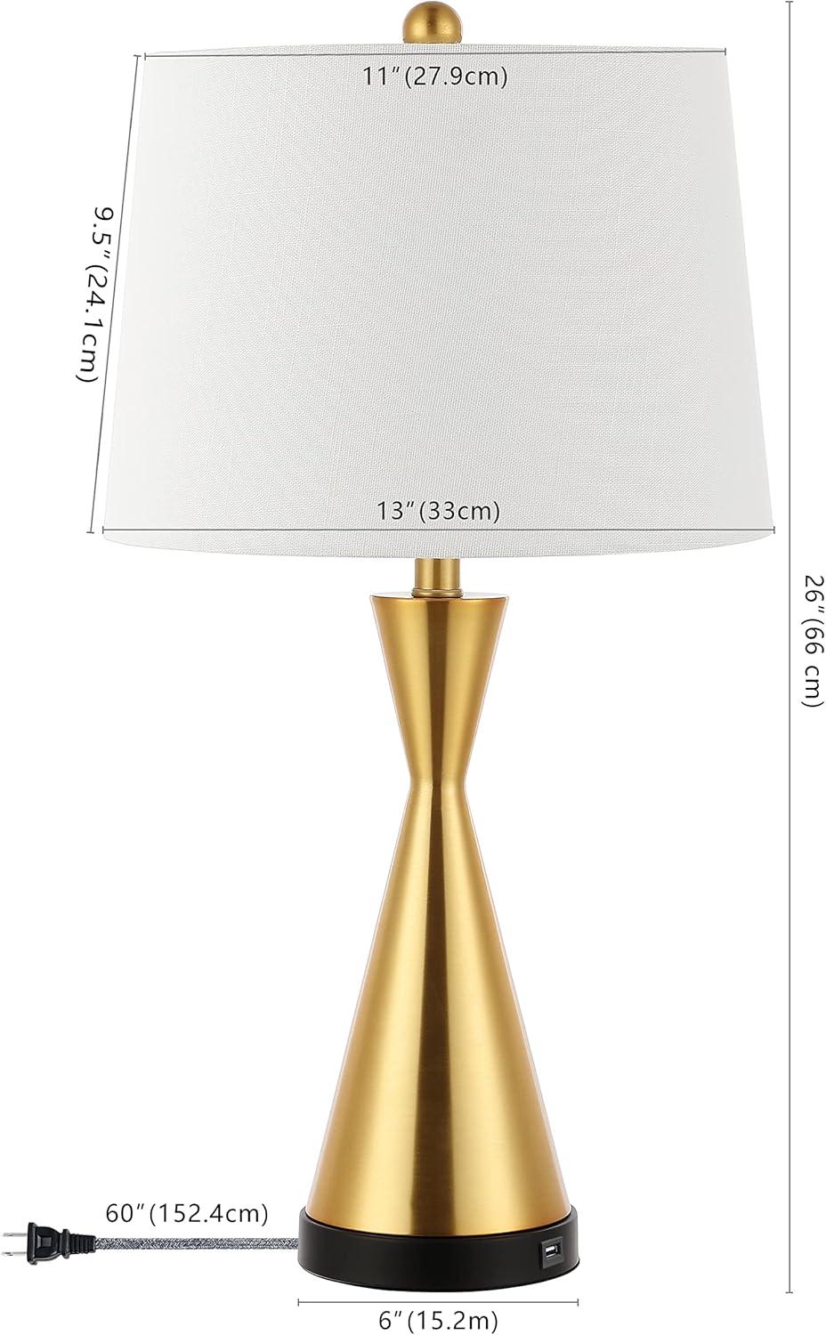 JONATHAN Y Colton 26" Classic French Country Iron LED Table Lamp with USB Charging Port, Brass Gold (Set of 2), JYL4046B-SET2